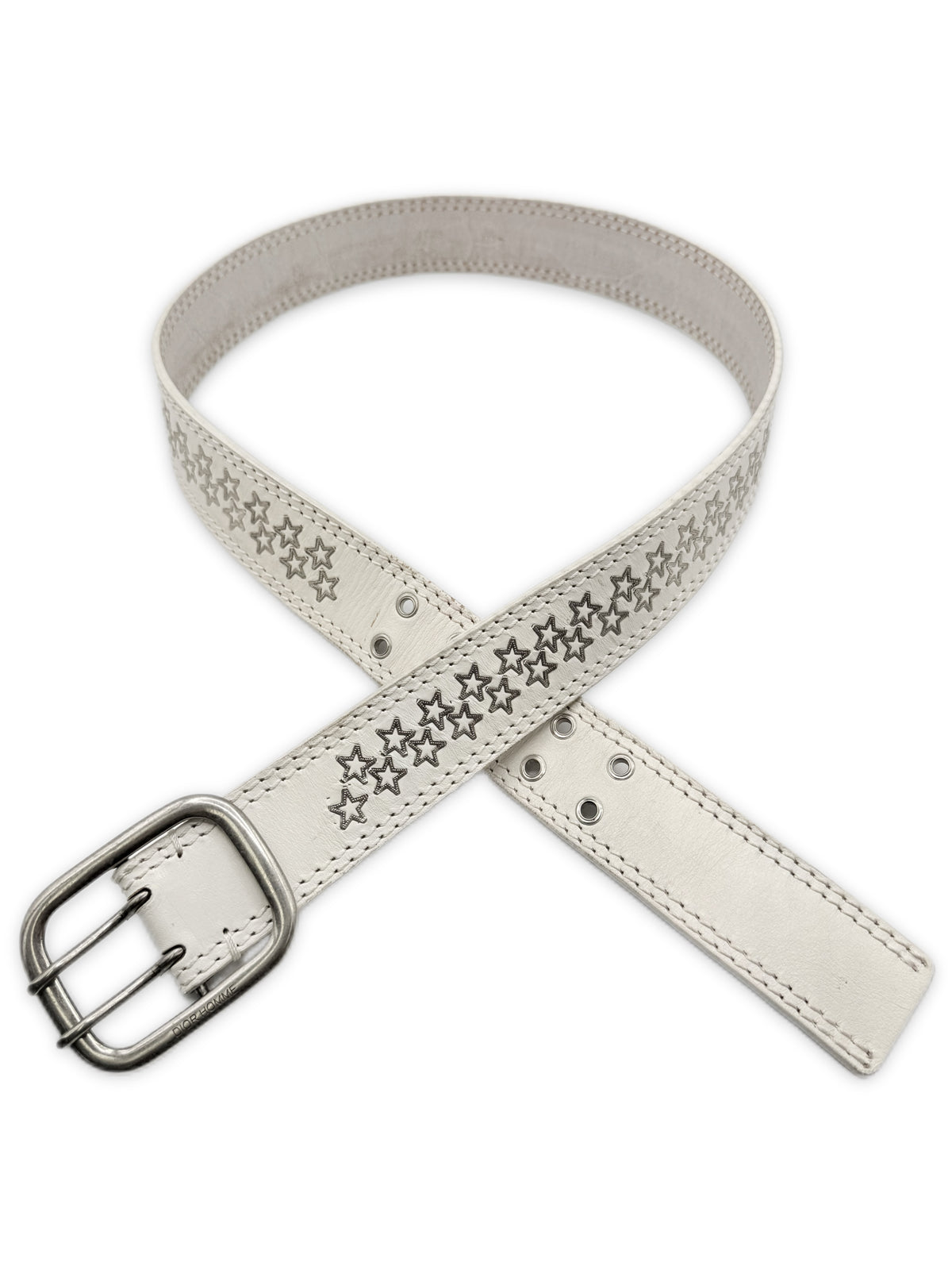 SS06 Dior Homme Star Double Prong White Leather Belt