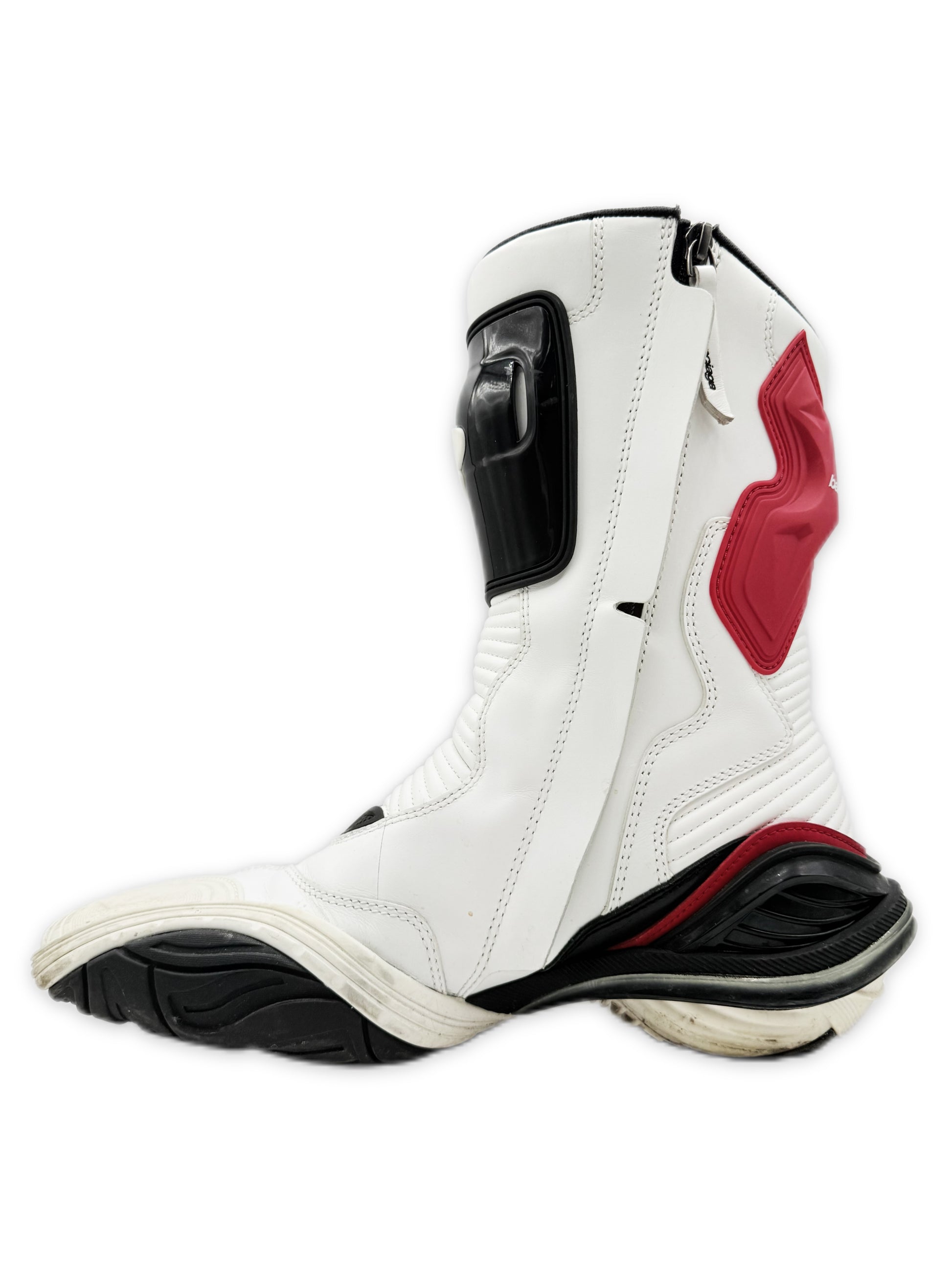 Balenciaga Tyrex White / Red Leather BB Logo Biker Boots