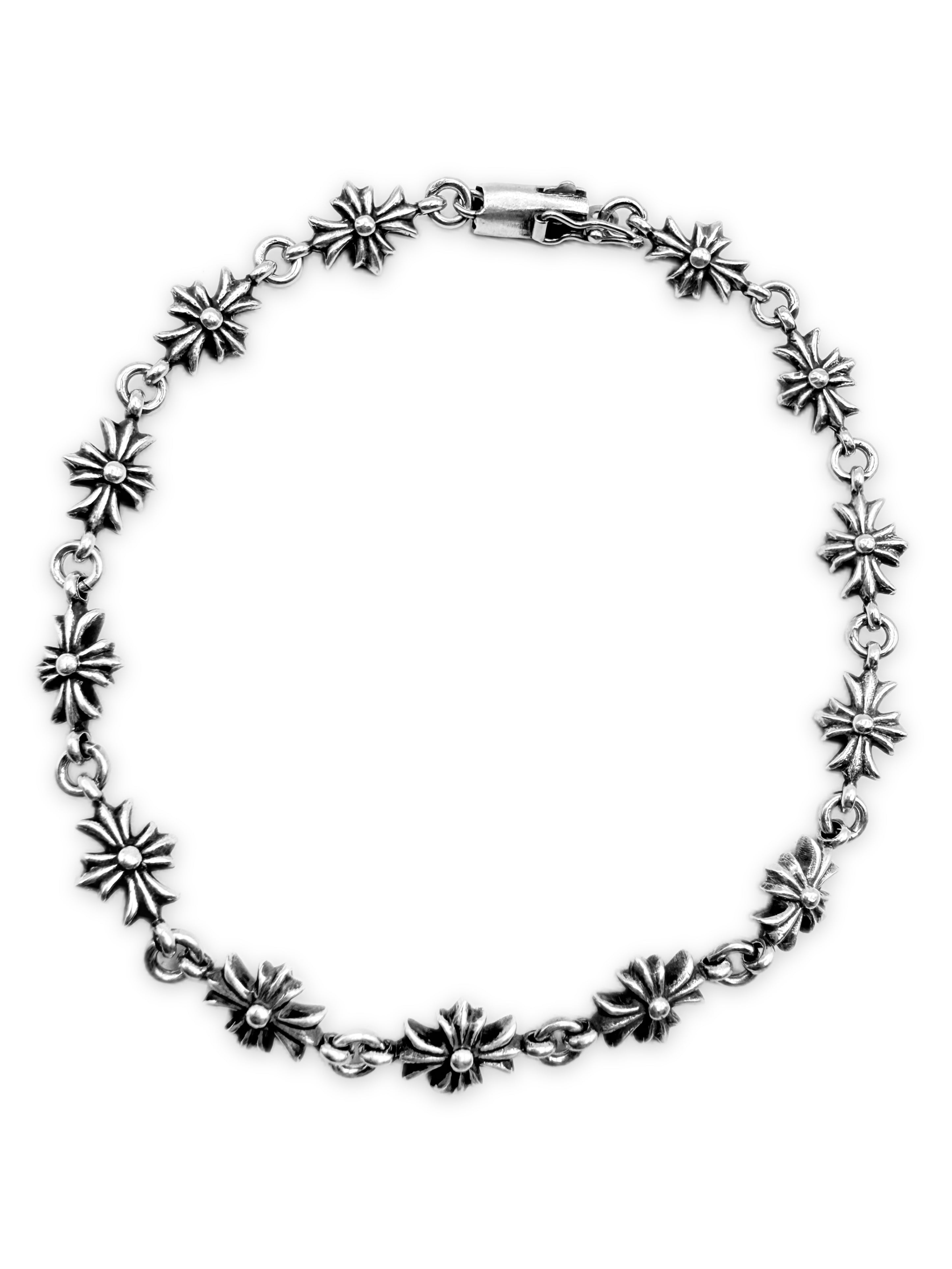 Chrome Hearts 13 Link Tiny E Cross .925 Silver Bracelet