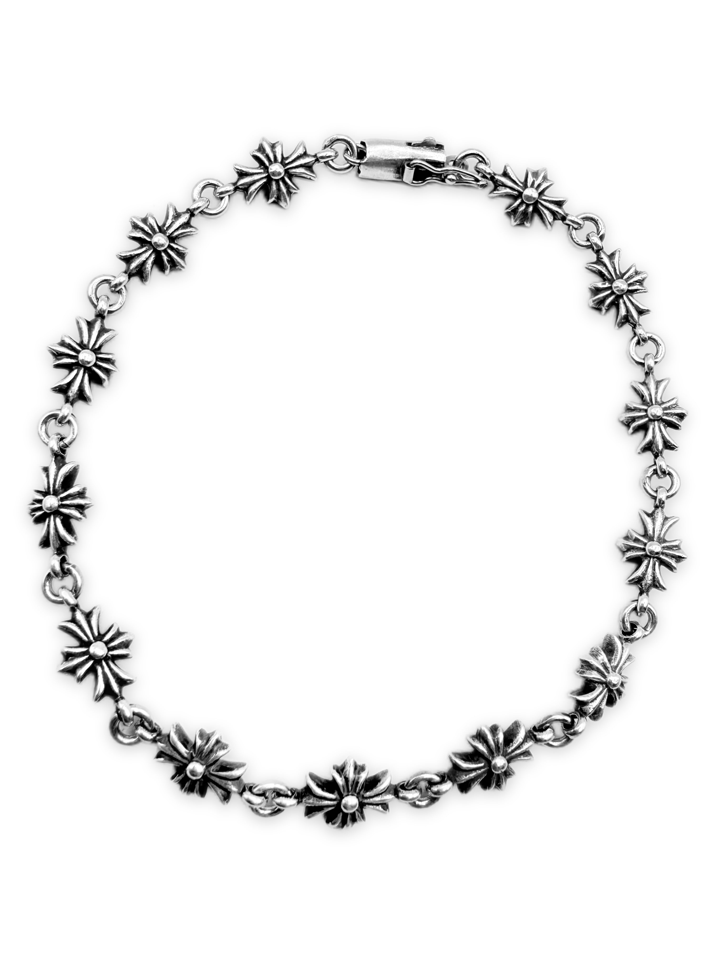 Chrome Hearts 13 Link Tiny E Cross .925 Silver Bracelet