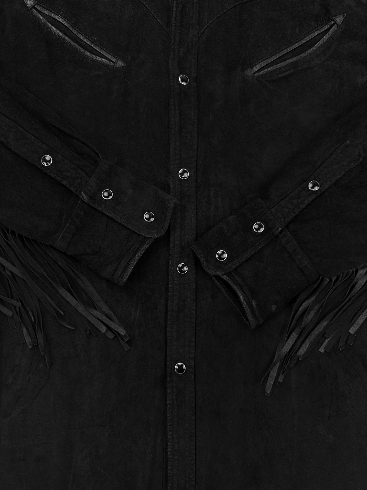 Chrome Hearts Western Fringe Pearl Snap Suede Black Shirt Jacket