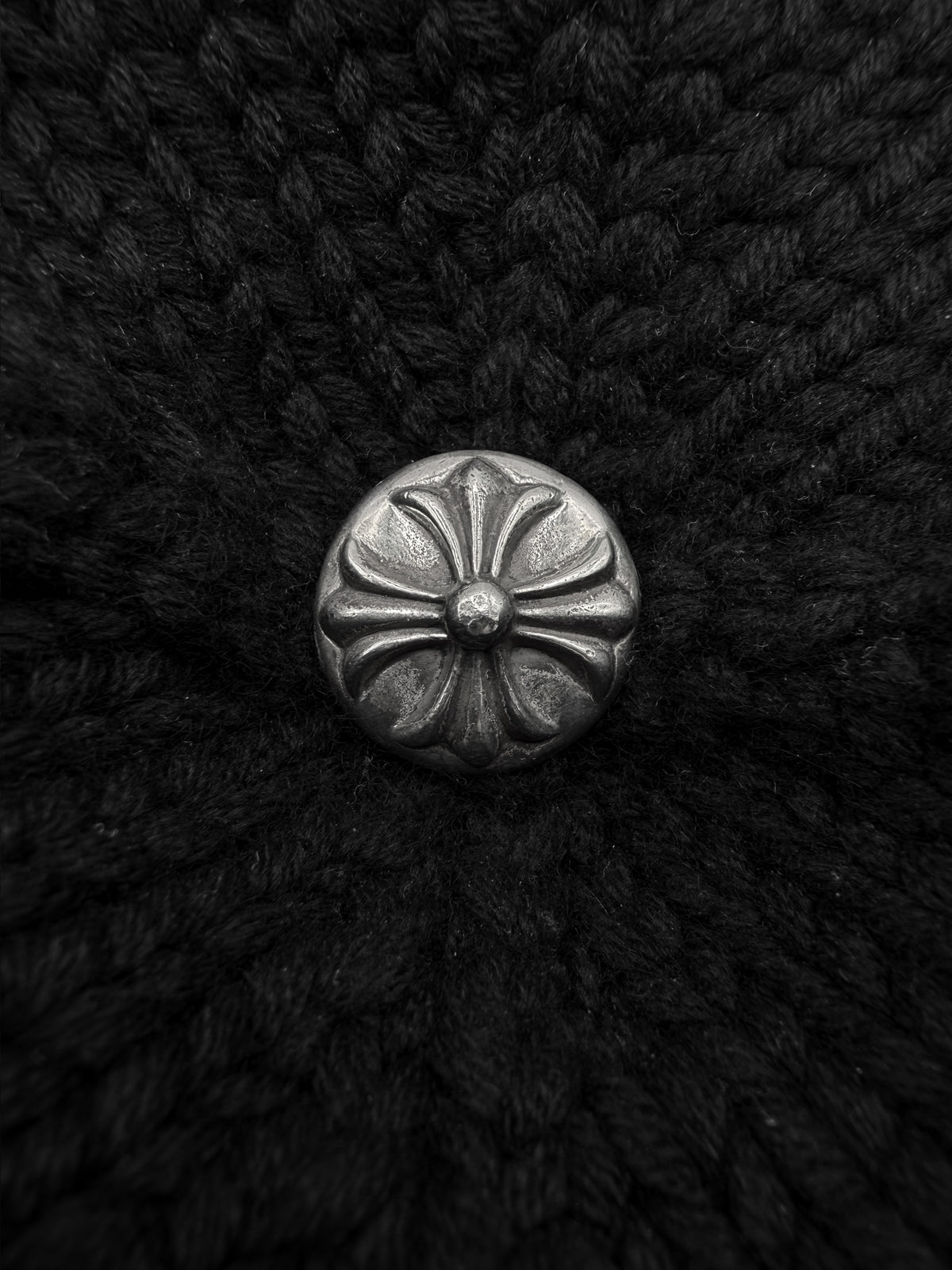 Chrome Hearts Silver Pendant Leather Cross Patch Knit Beanie