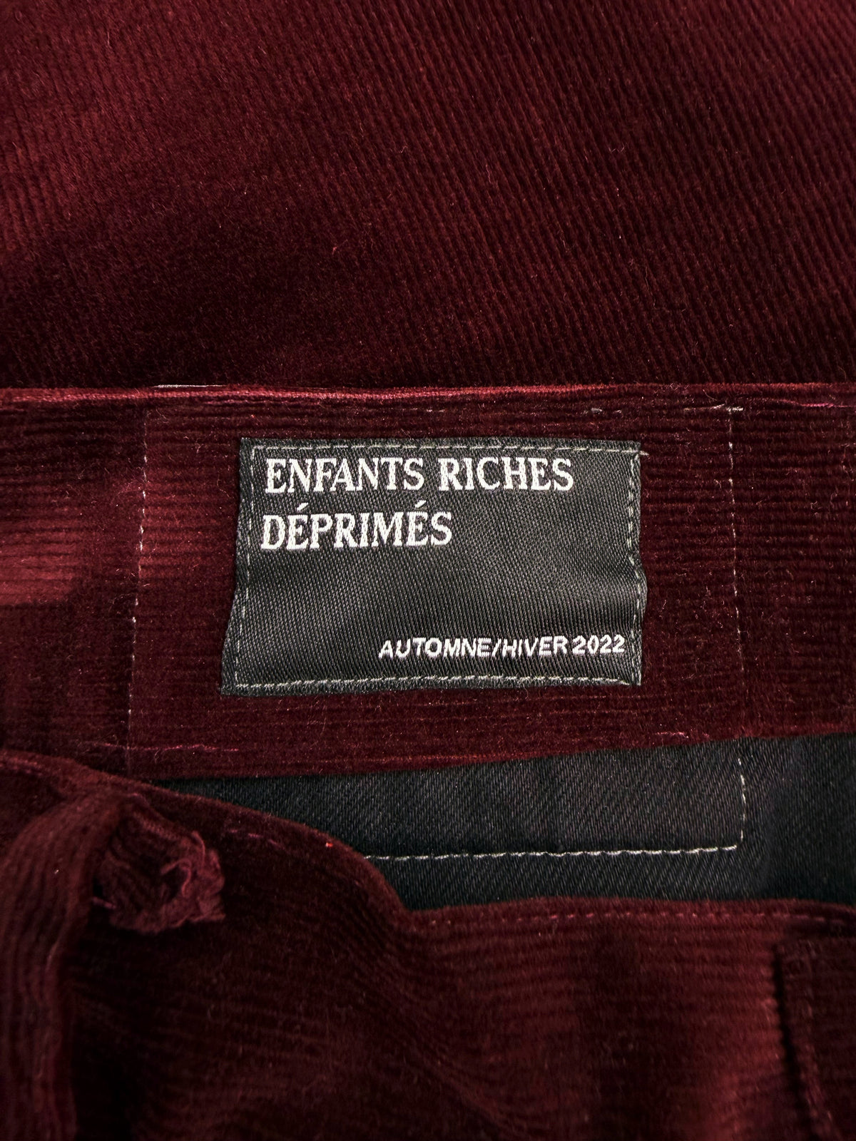AW22 Enfants Riches Deprimes ‘Poeise’ Embroidered Dark Red Corduroy Pants