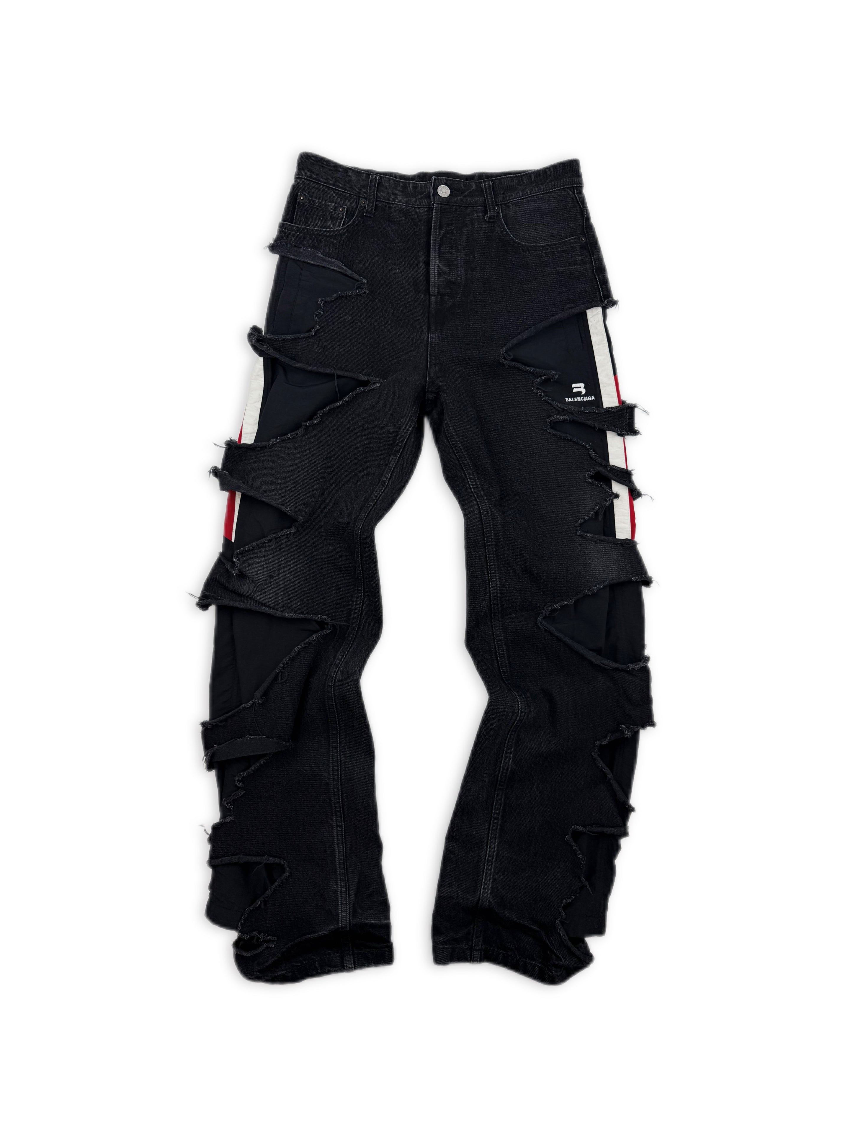 AW21 Balenciaga ‘Afterworld’ Slashed Double B Layered Hybrid Denim Jeans