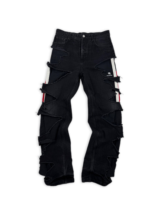 AW21 Balenciaga ‘Afterworld’ Slashed Double B Layered Hybrid Denim Jeans