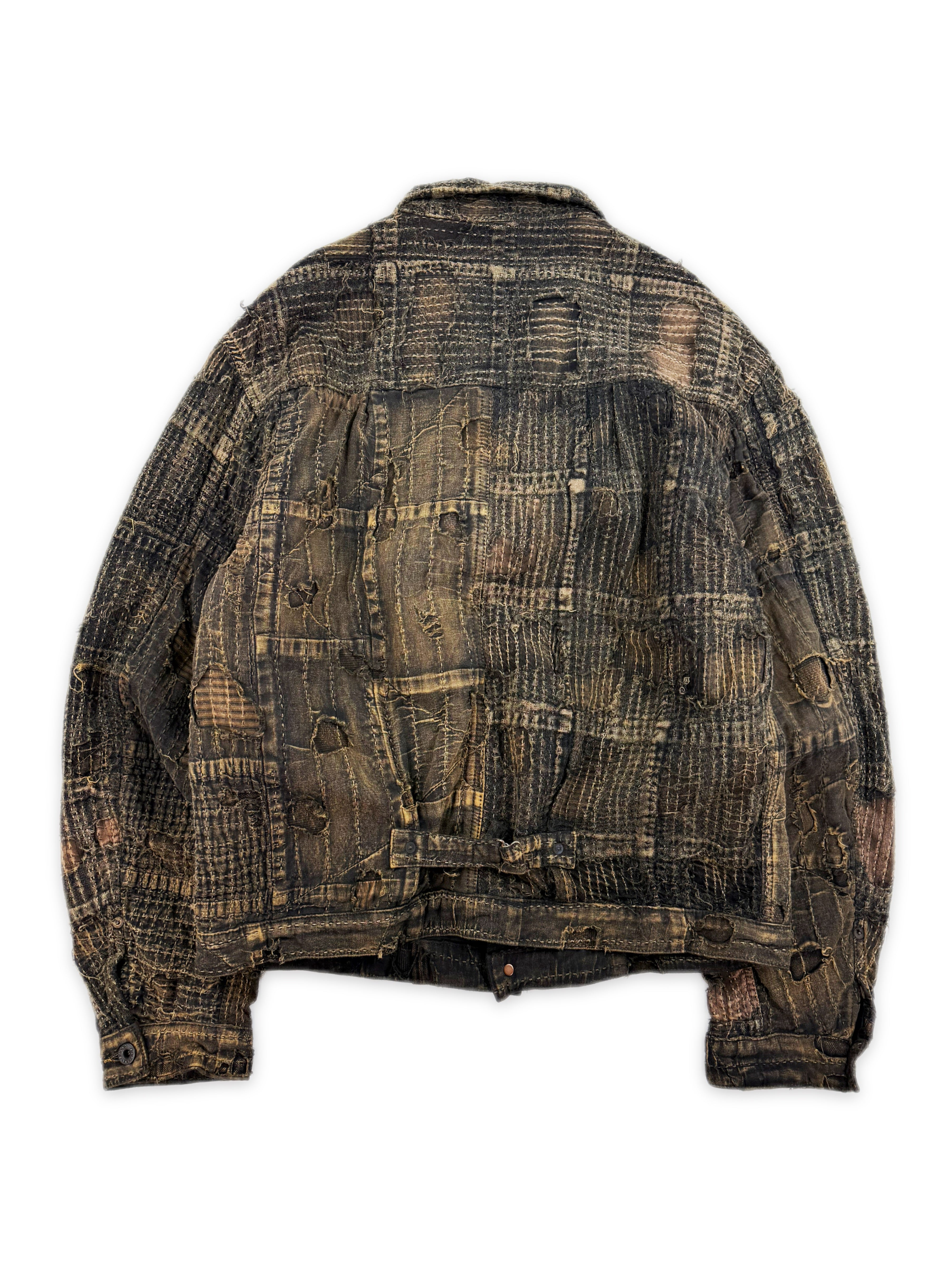 AW24 Kapital ‘Boro’ Stitch Brown Reworked Denim Trucker Jacket