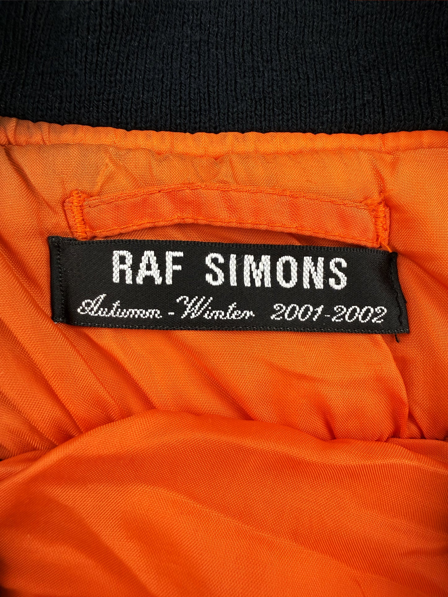 AW01 Raf Simons ‘Riot Riot Riot’ Snow Camouflage Patched Bomber Jacket
