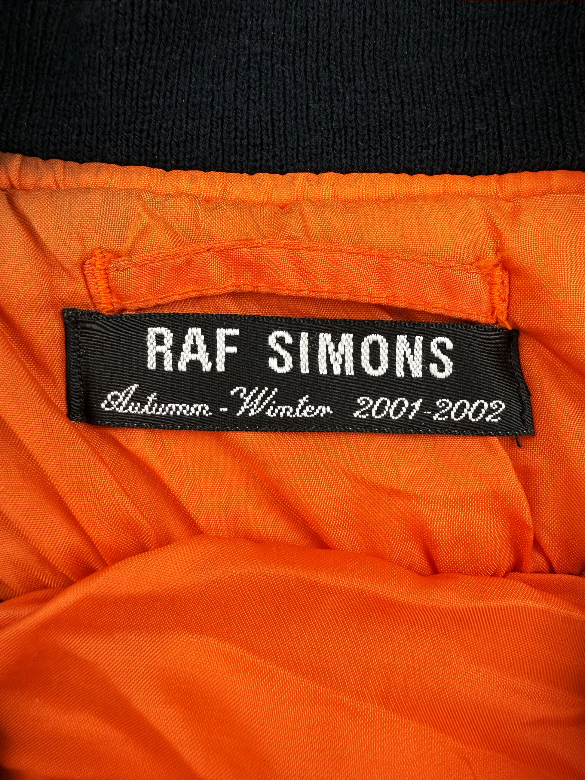 AW01 Raf Simons ‘Riot Riot Riot’ Snow Camouflage Patched Bomber Jacket