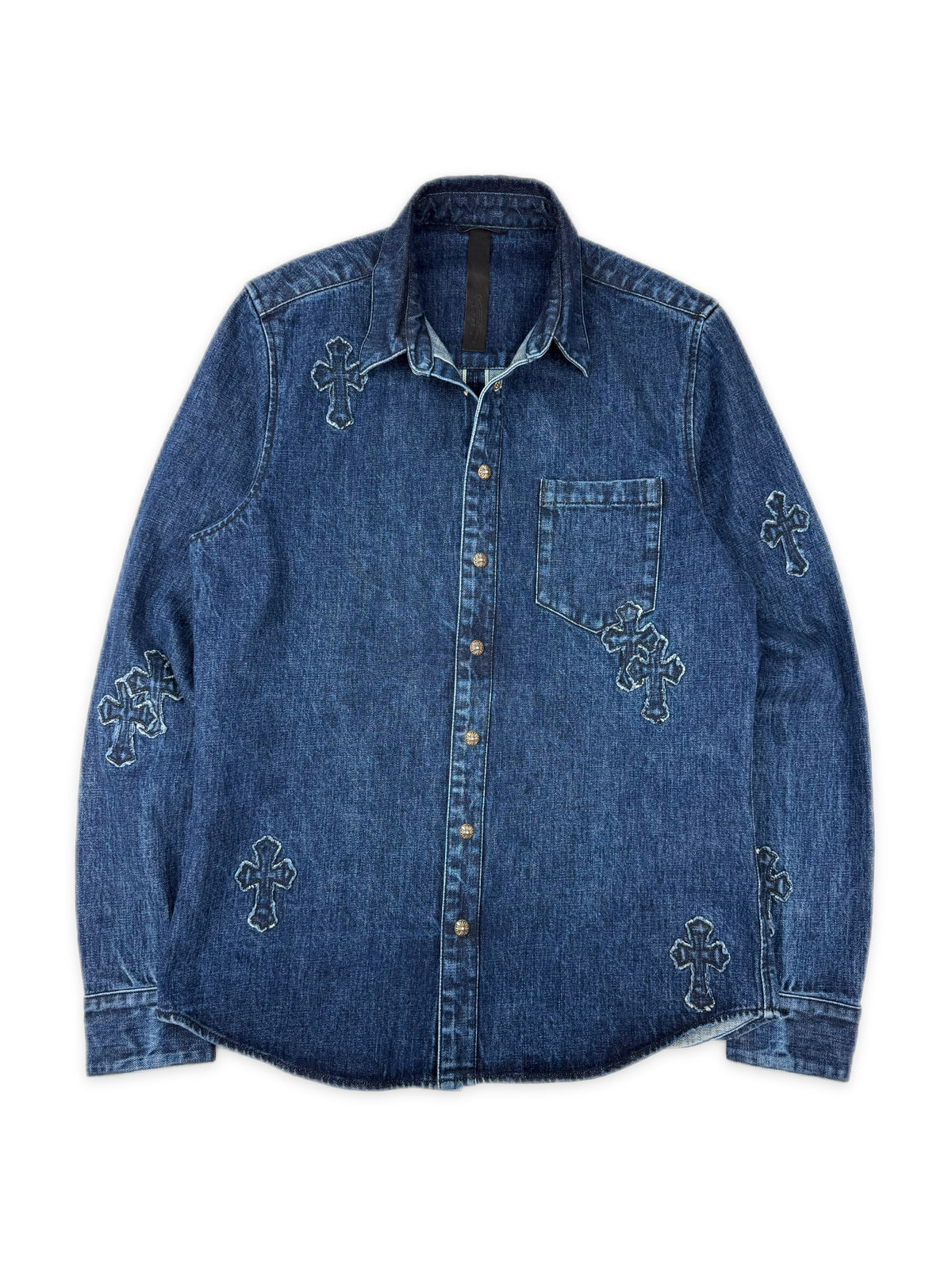 Chrome Hearts Denim Cross Patch Blue Work Shirt Jacket