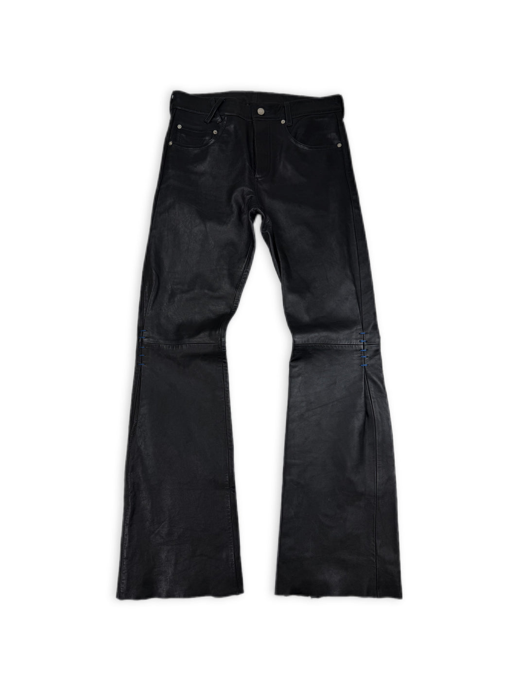 Enfants Riches Deprimes Flared Leather Blue Stitch Pants