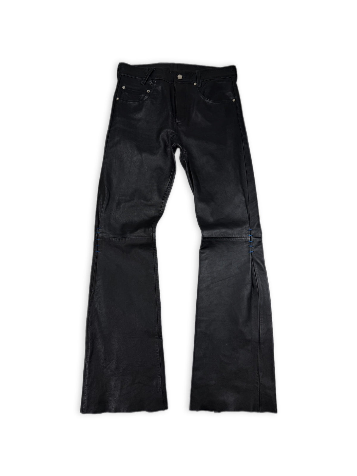 Enfants Riches Deprimes Flared Leather Blue Stitch Pants