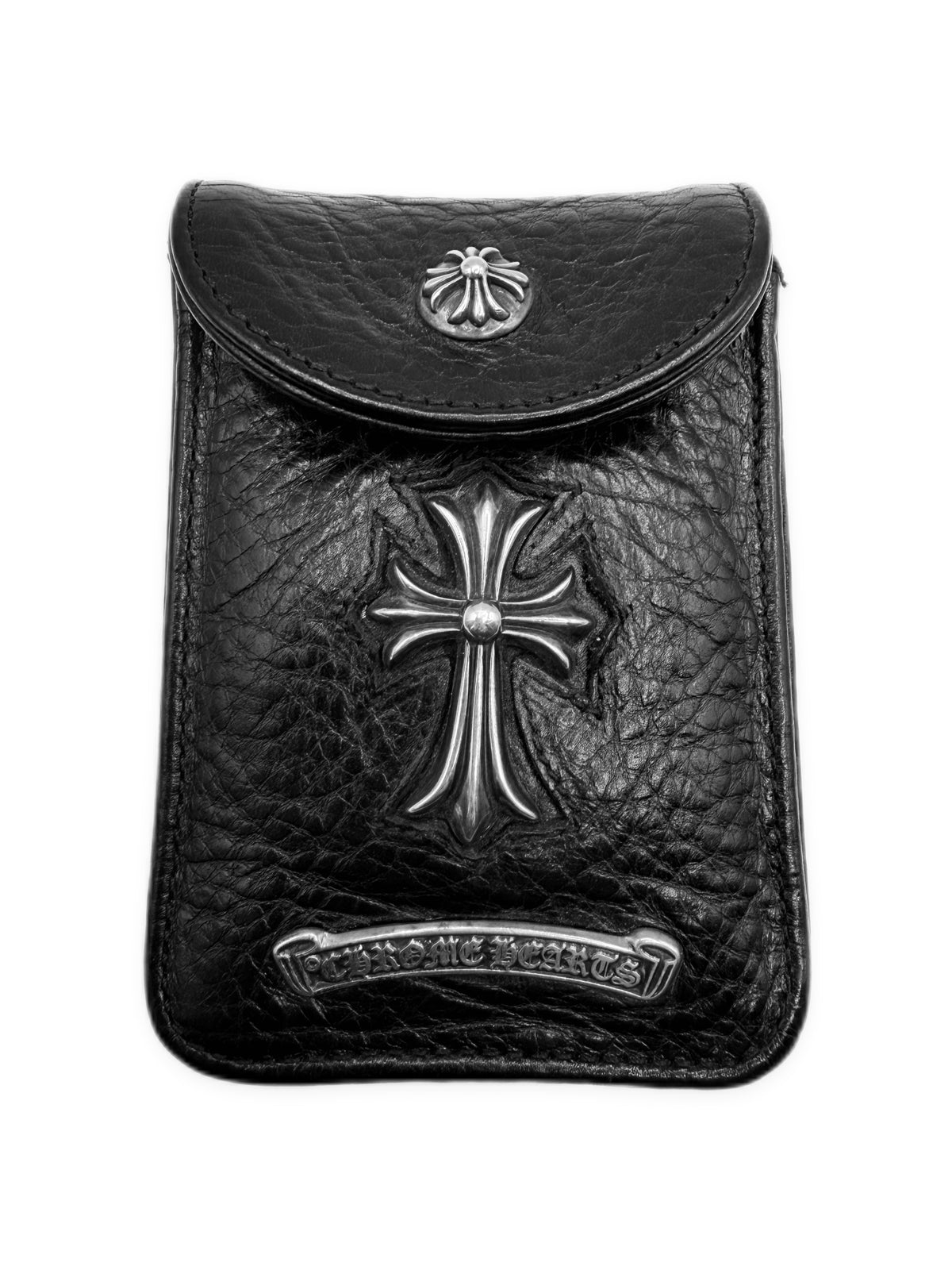 Chrome Hearts Silver Cross Pendant Black Leather Cigarette Case