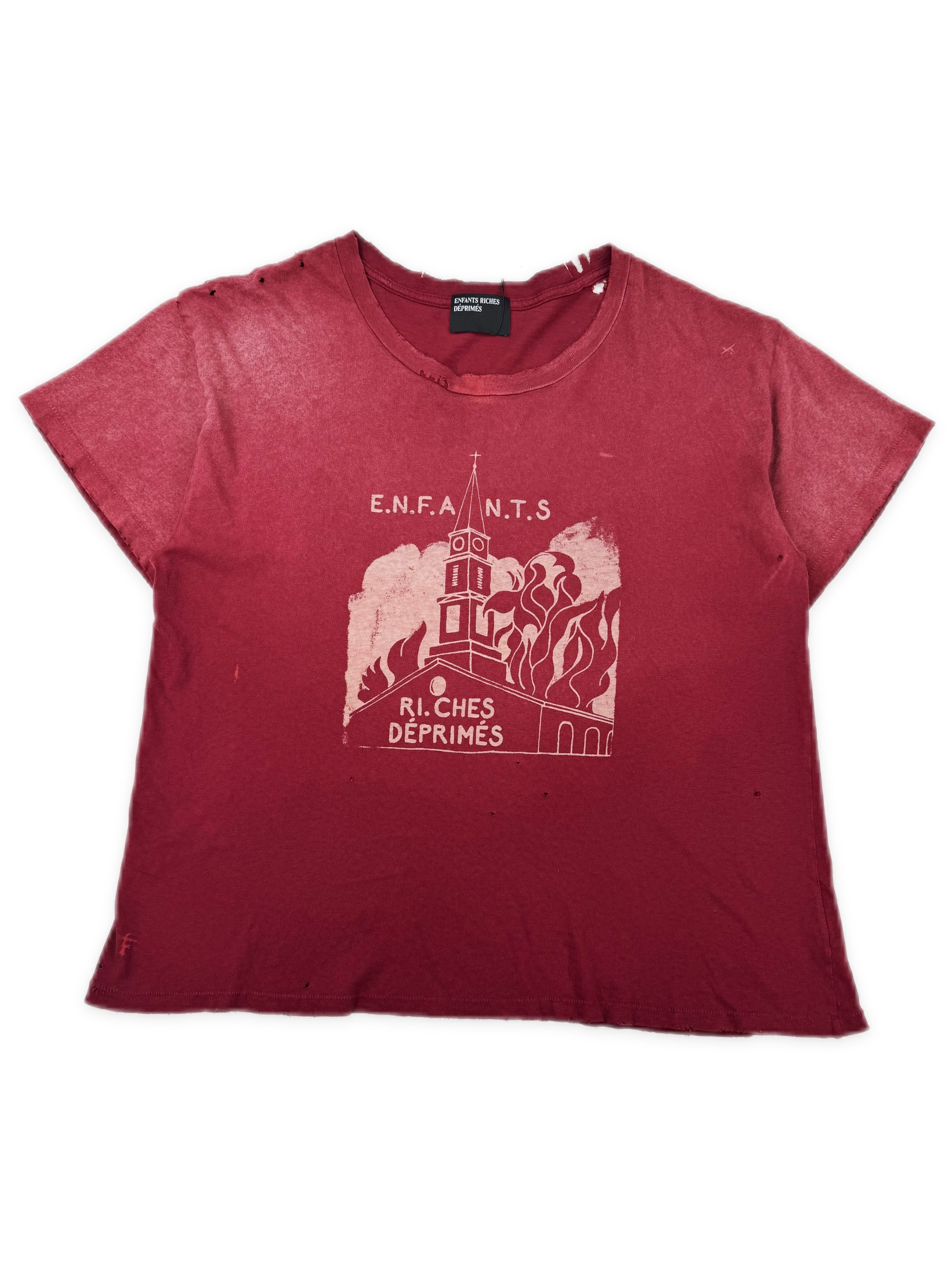 Enfants Riches Deprimes ‘Burning Church’ Red Graphic T-Shirt