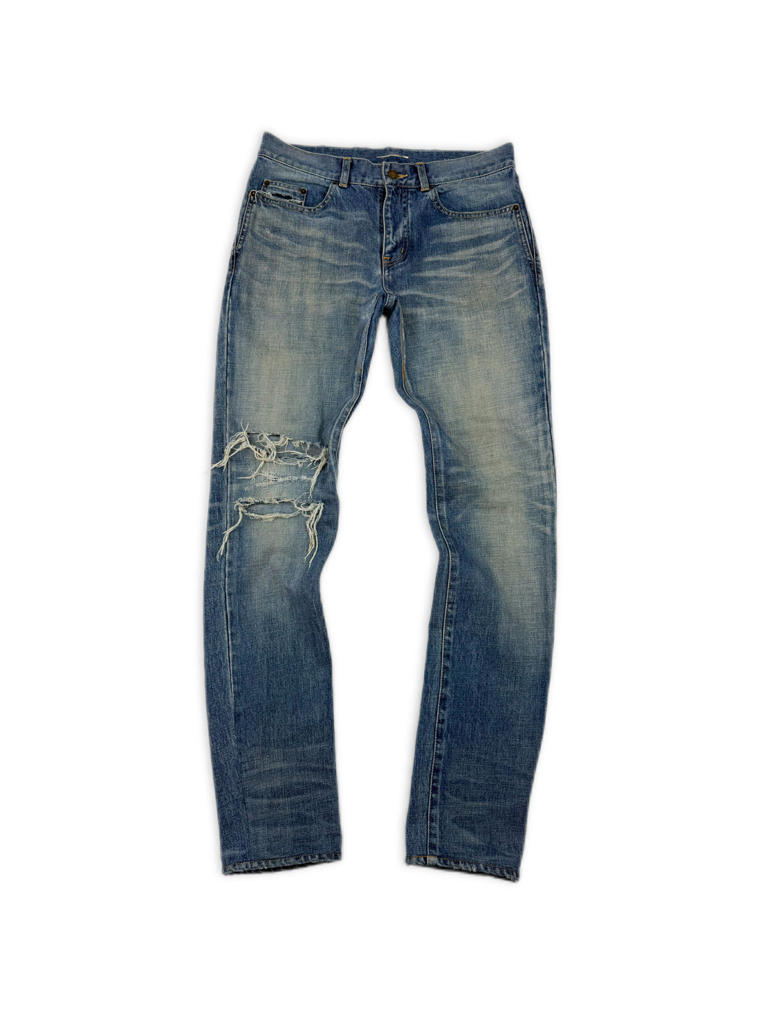 Saint Laurent Paris D02 Distressed Light Wash Skinny Jeans