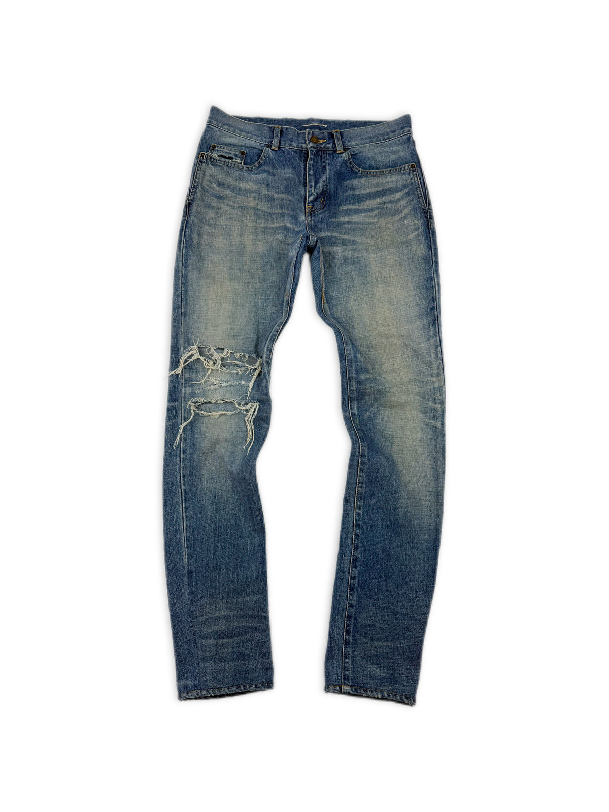 Saint Laurent Paris D02 Distressed Light Wash Skinny Jeans