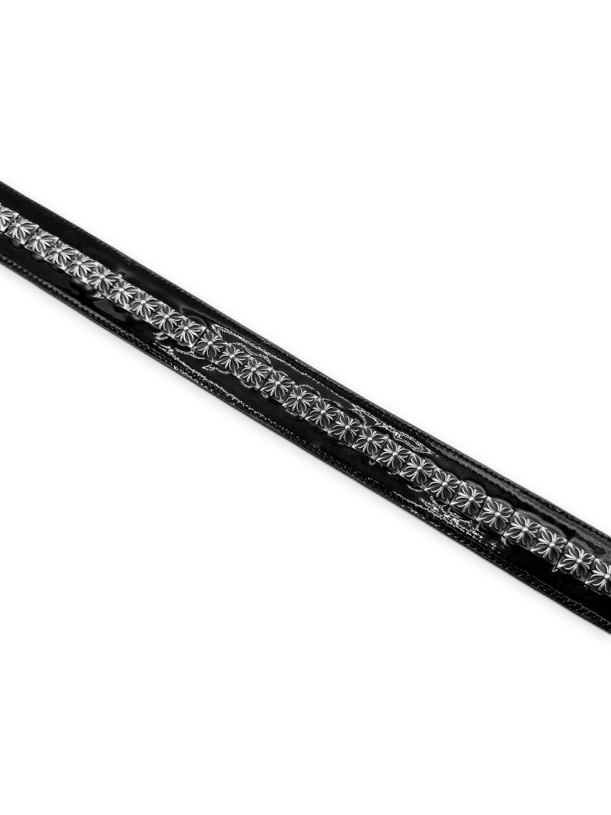 Chrome Hearts Patent Leather Pyramid Studded Black Roller Belt
