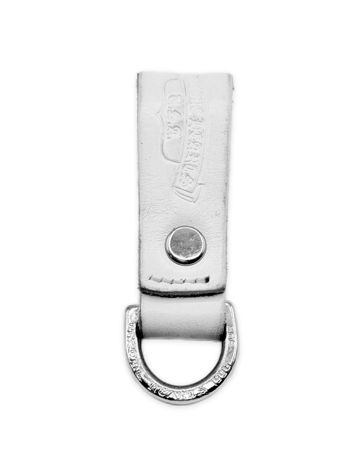 Chrome Hearts Rhodium Fleur White Leather D-Ring Belt Loop Keychain