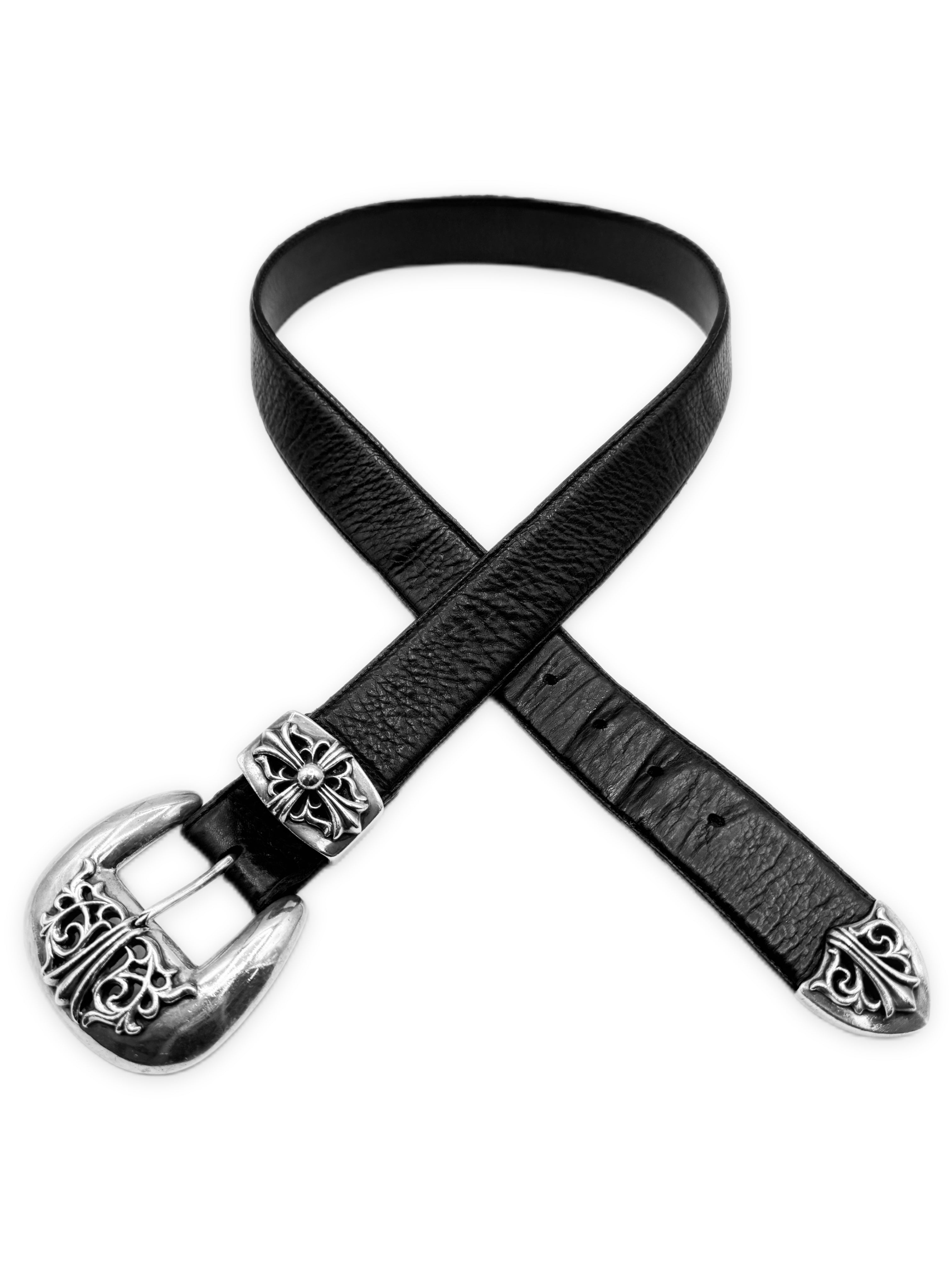 Chrome Hearts Western 3 Piece .925 Silver Black Leather Belt