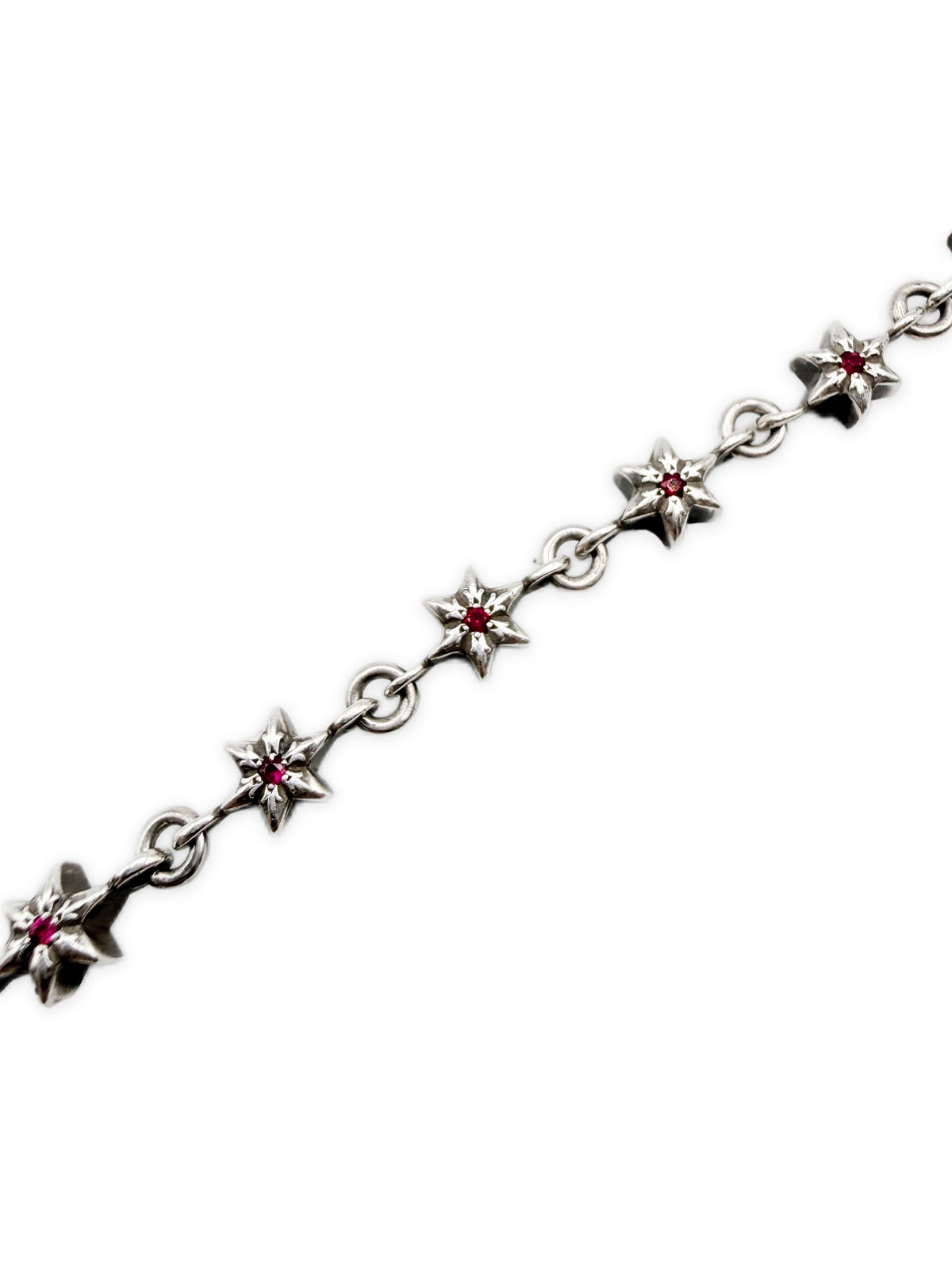 Chrome Hearts Ruby Factory Set 6 Point Tiny Star 12 Link Silver Bracelet