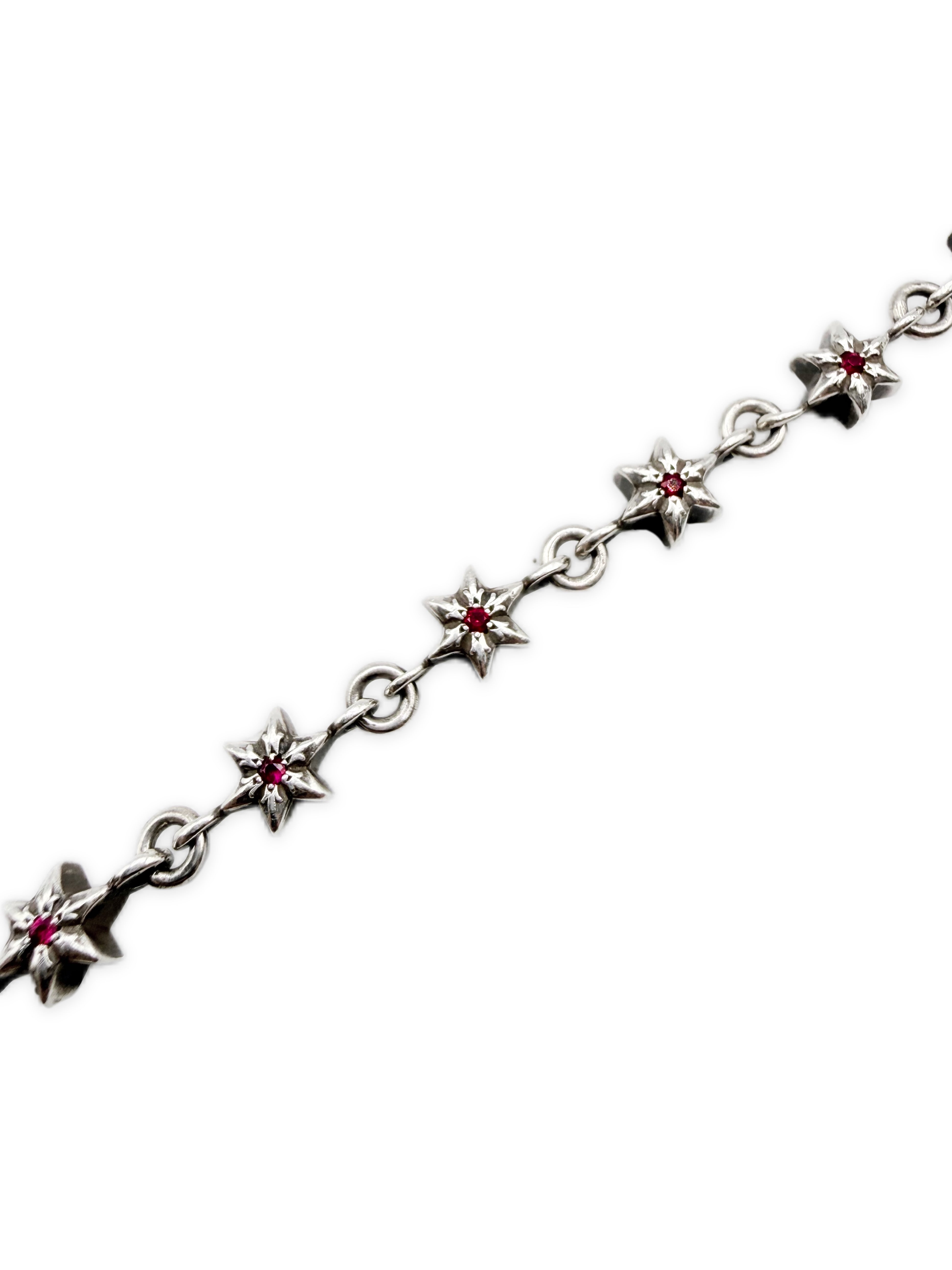 Chrome Hearts Ruby Factory Set 6 Point Tiny Star 12 Link Silver Bracelet