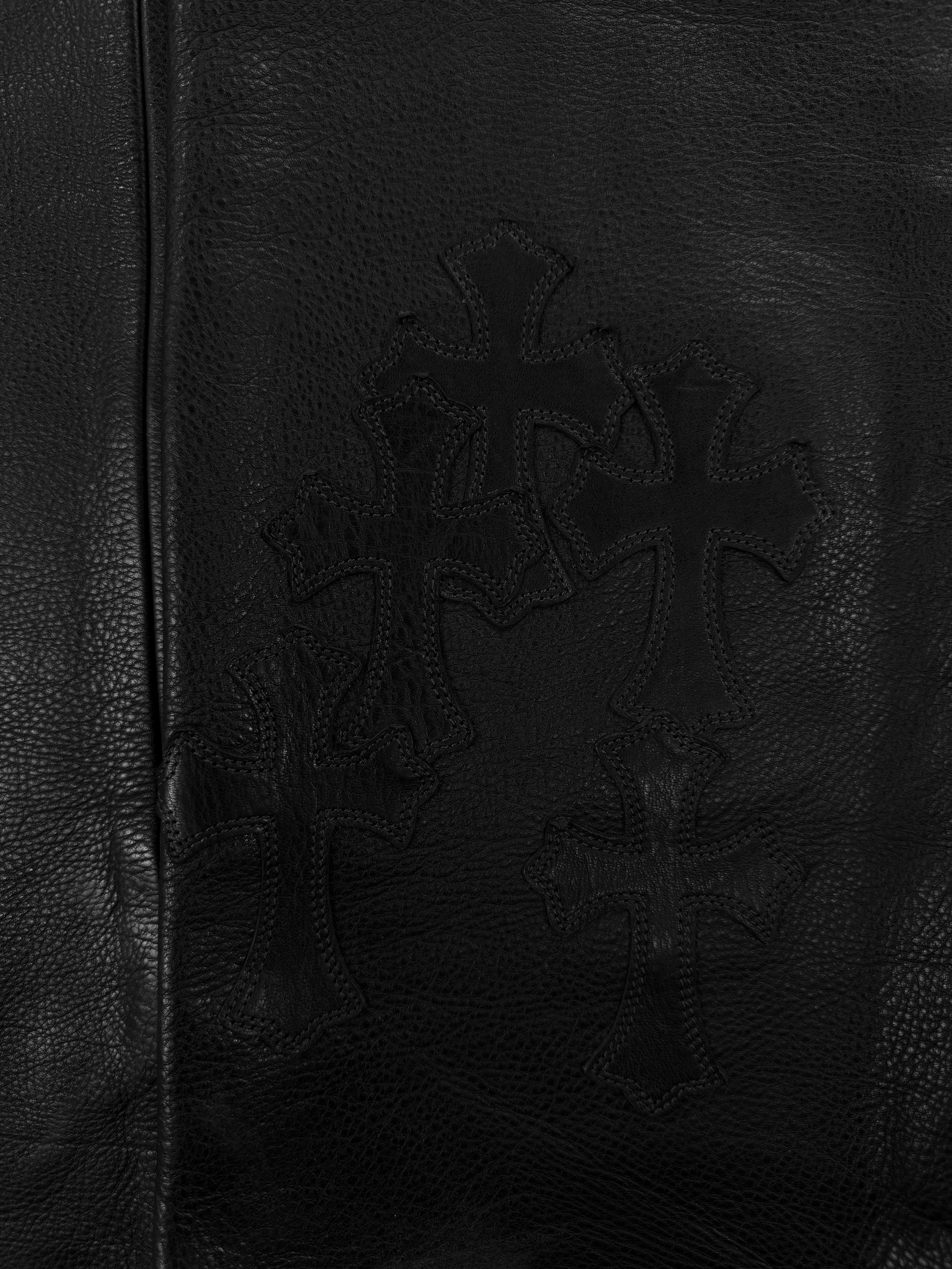 Chrome Hearts ‘Fuck’ Black Leather 19 Cross Patch Pants