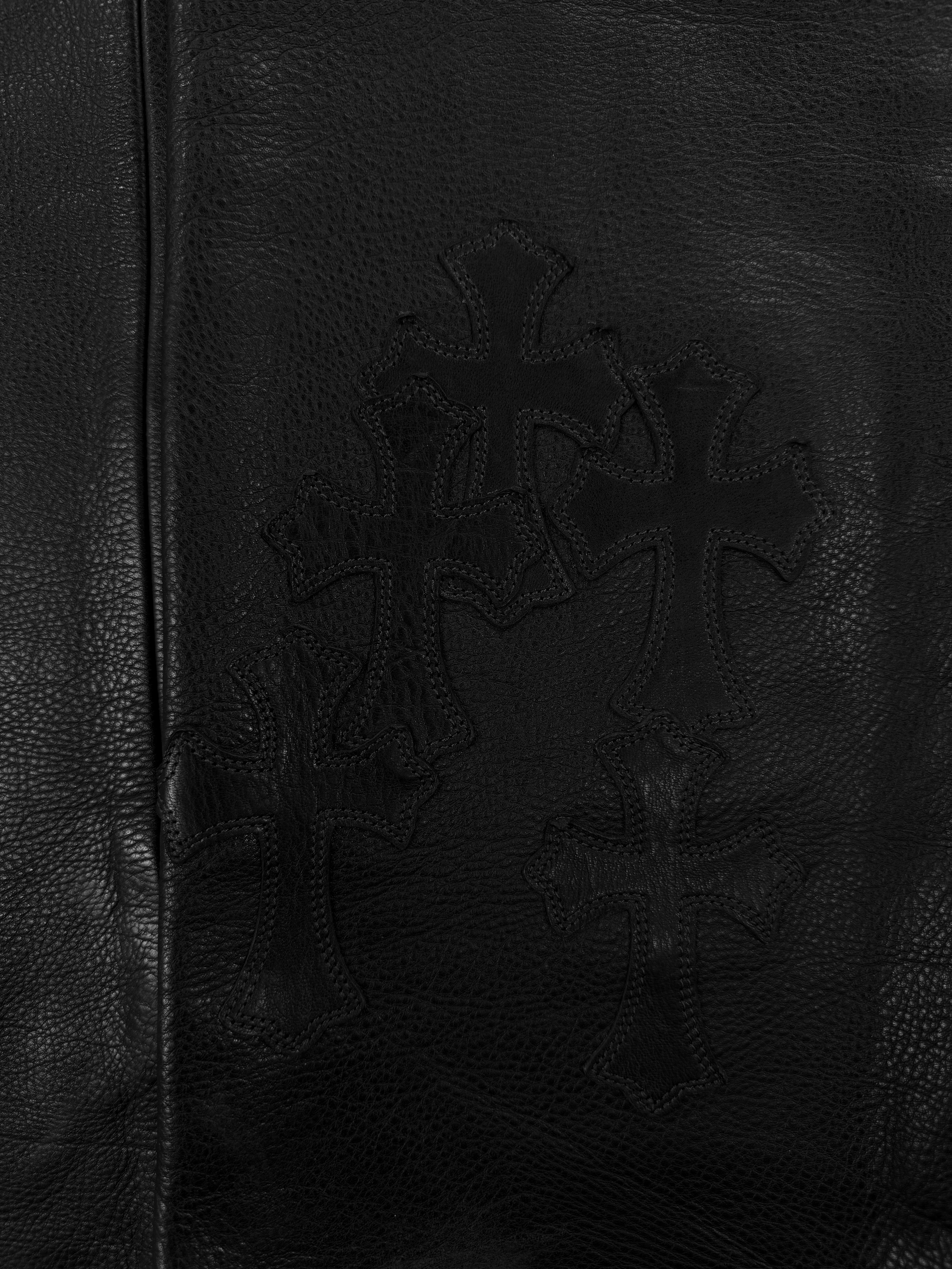 Chrome Hearts ‘Fuck’ Black Leather 19 Cross Patch Pants