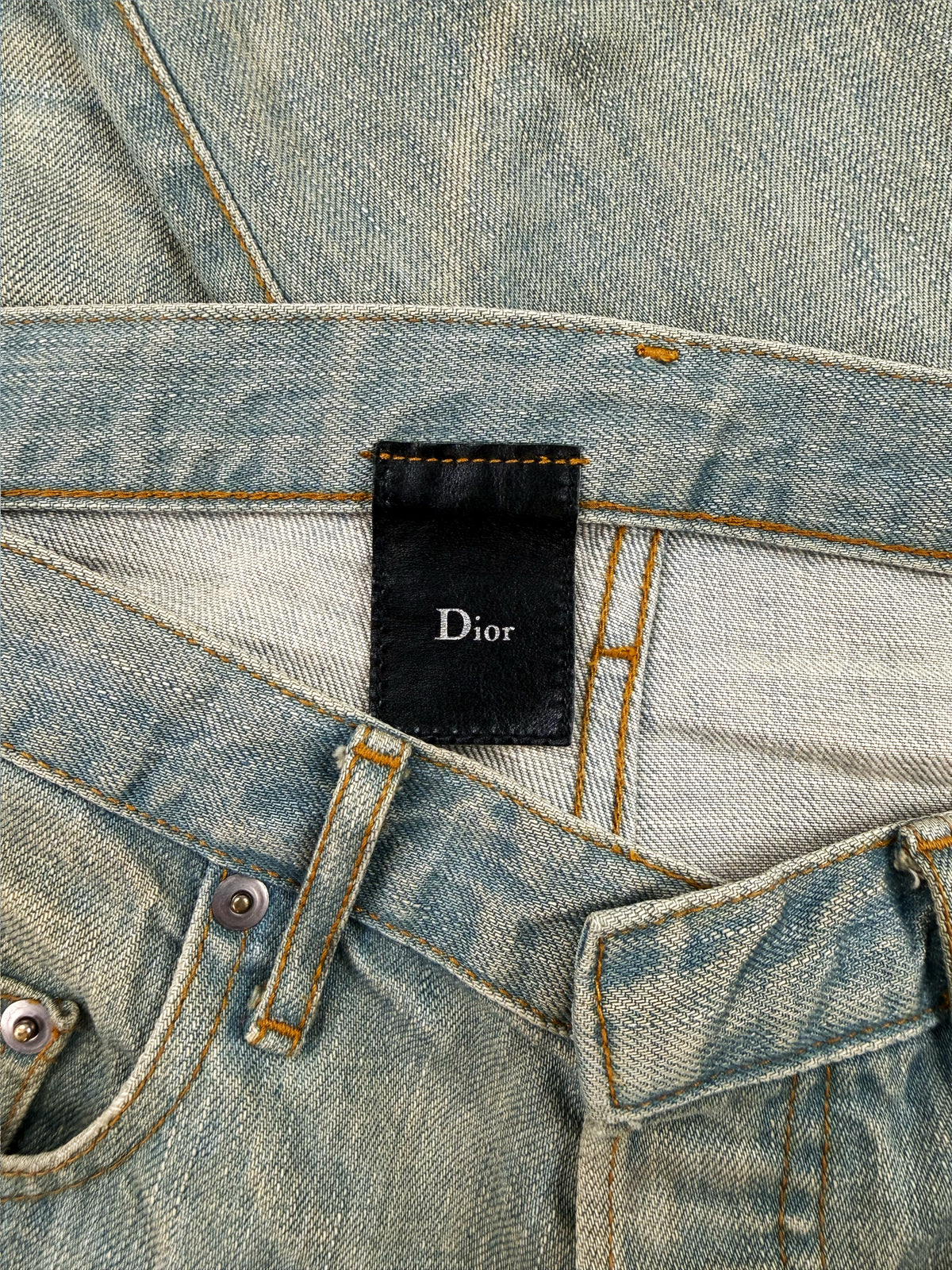 SS04 Dior Homme Strip Bleu Claire Unaltered Light Wash Denim Jeans