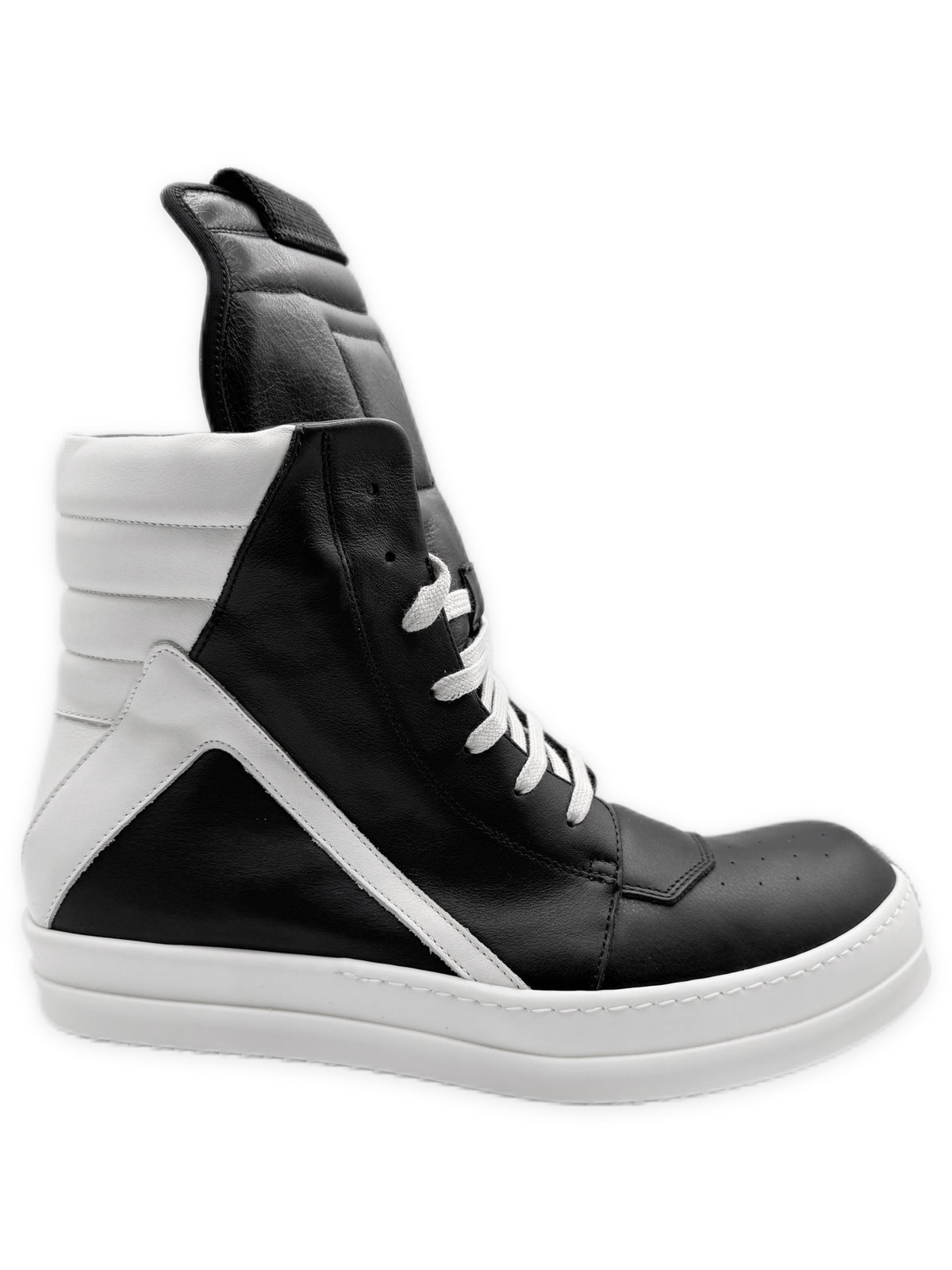 Rick Owens Geobasket Black & White Leather Sneakers