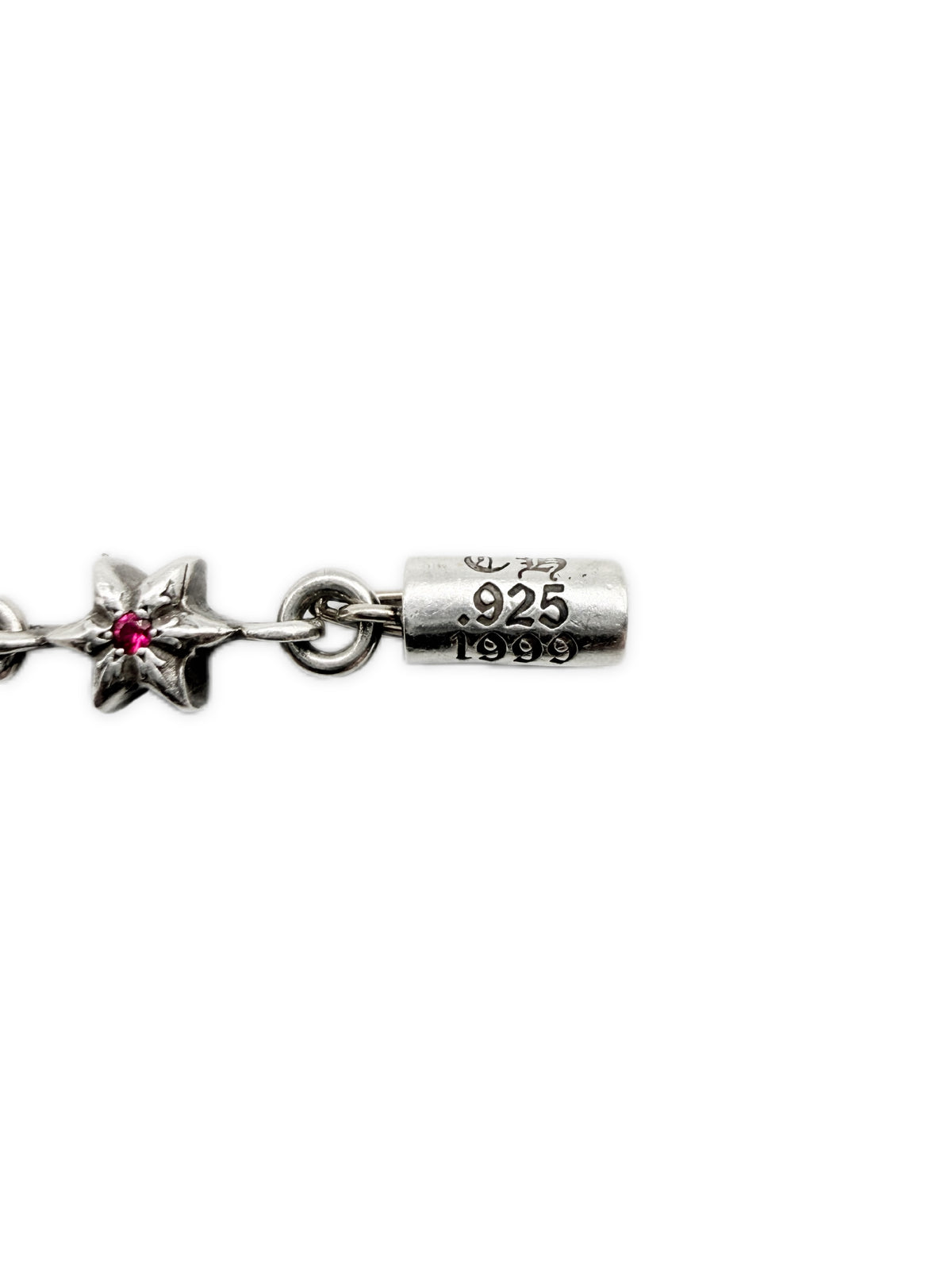 Chrome Hearts Ruby Factory Set 6 Point Tiny Star 12 Link Silver Bracelet