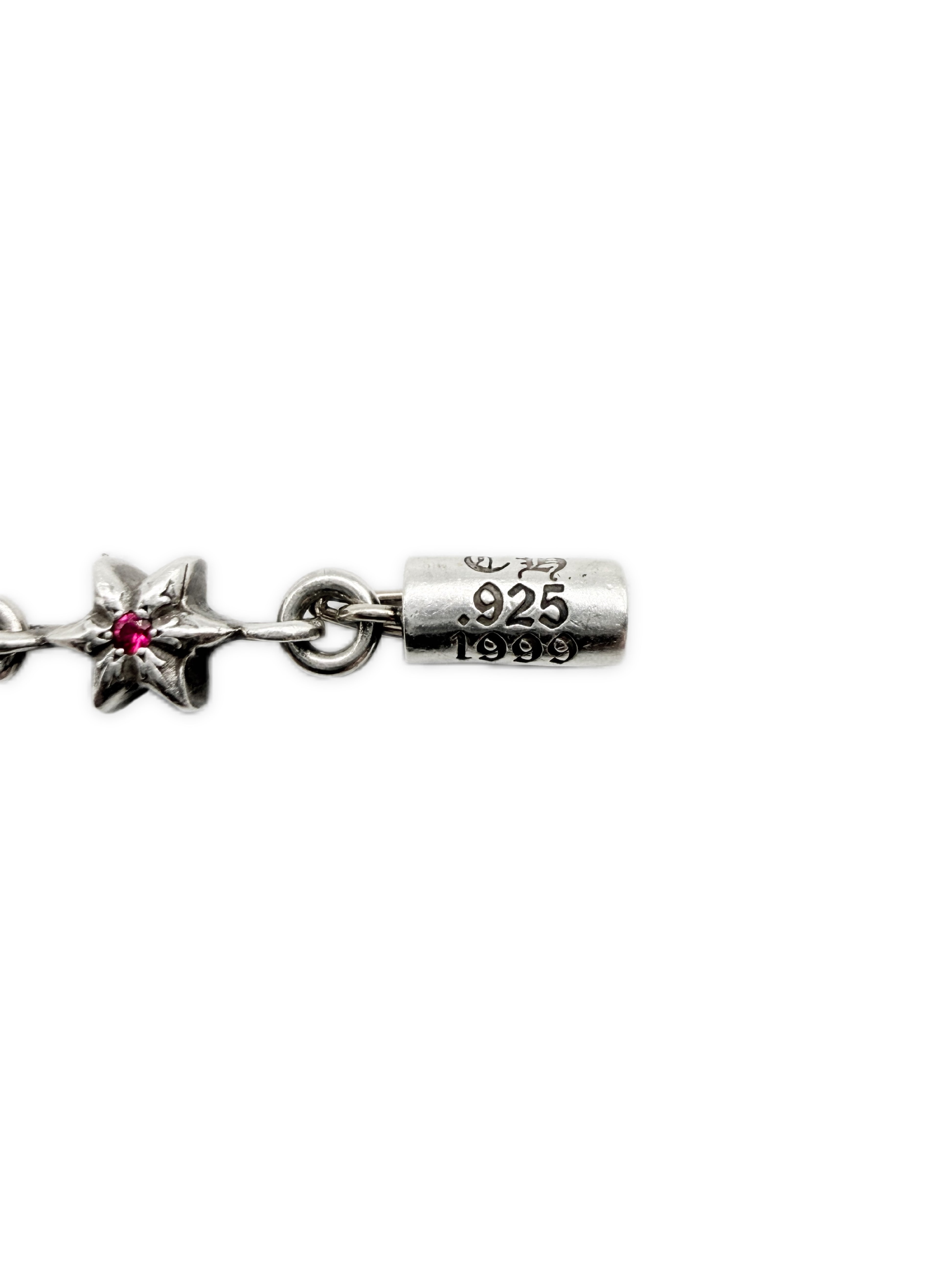 Chrome Hearts Ruby Factory Set 6 Point Tiny Star 12 Link Silver Bracelet