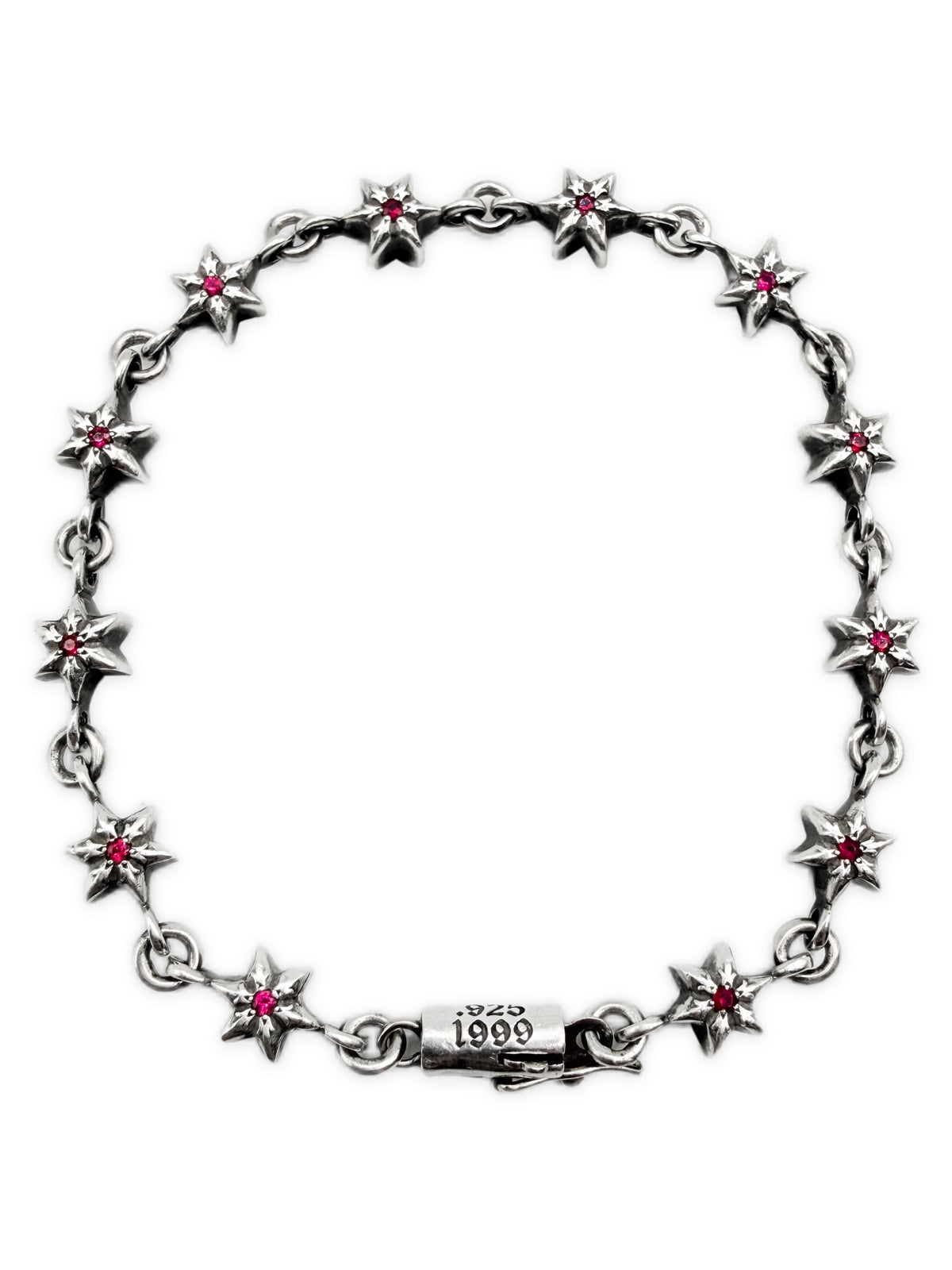 Chrome Hearts Ruby Factory Set 6 Point Tiny Star 12 Link Silver Bracelet