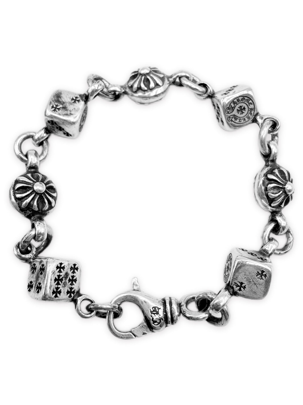 Chrome Hearts Dice Crossball .925 Silver 7 Link Bracelet