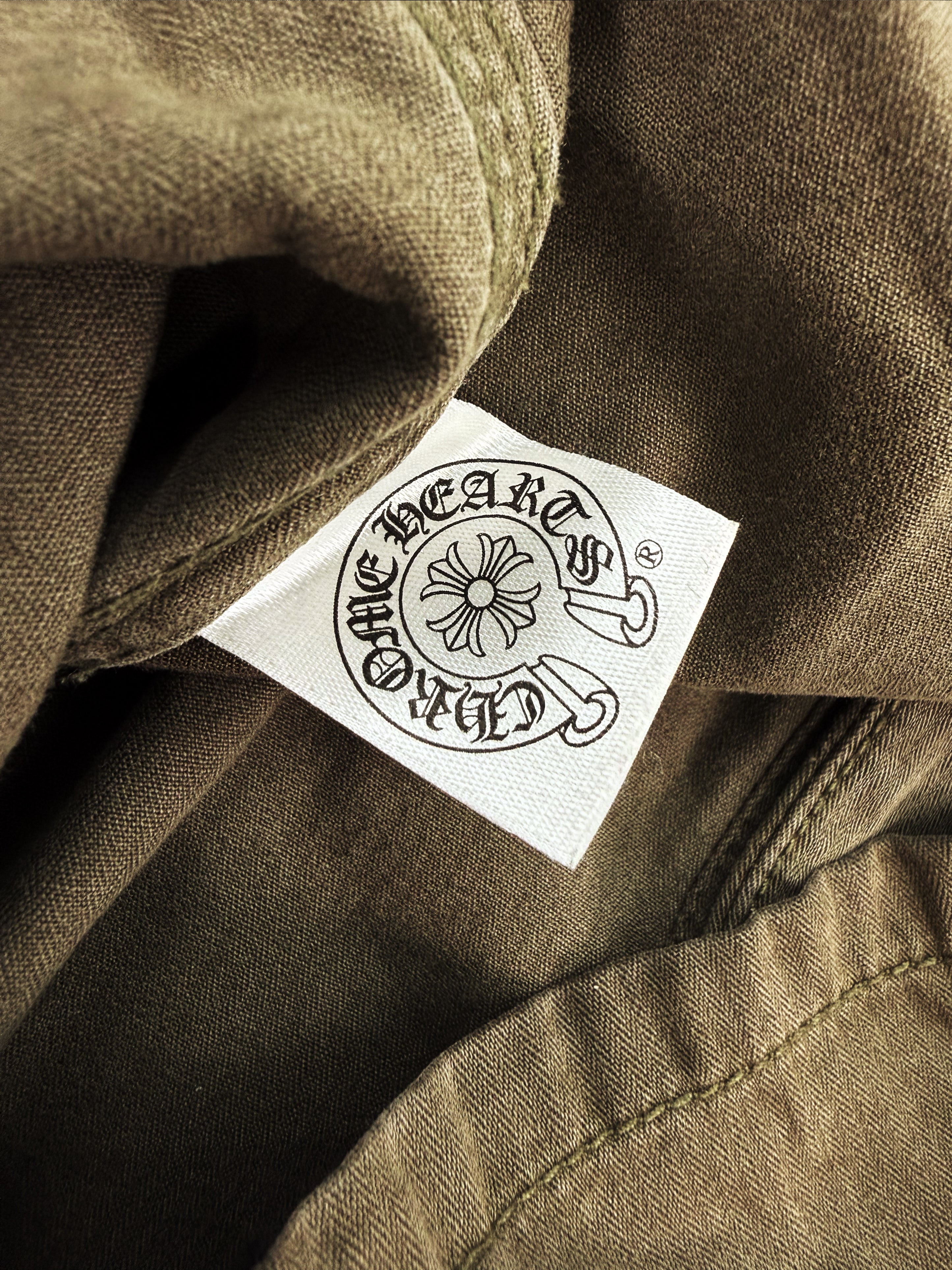 Chrome Hearts BS Fleur Leather Patch Olive Green Work Shirt