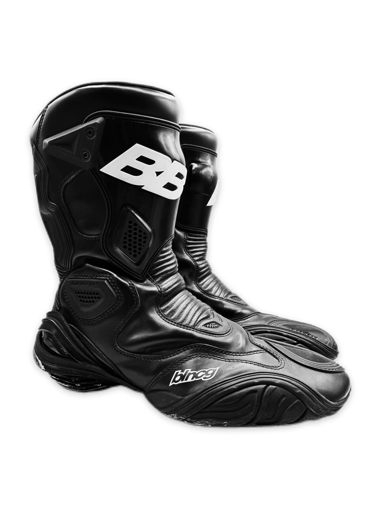 Balenciaga Tyrex Black Leather BB Logo Biker Boots