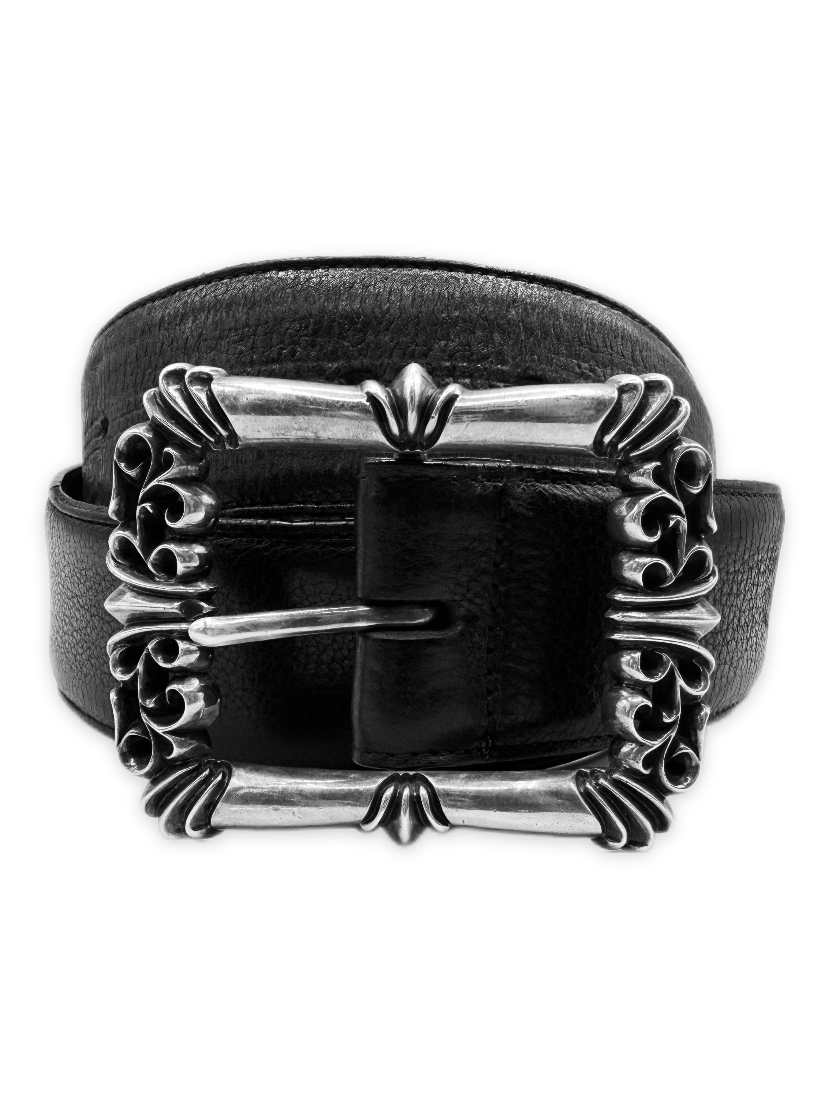 Chrome Hearts Filigree Buckle .925 Silver Black Leather Belt