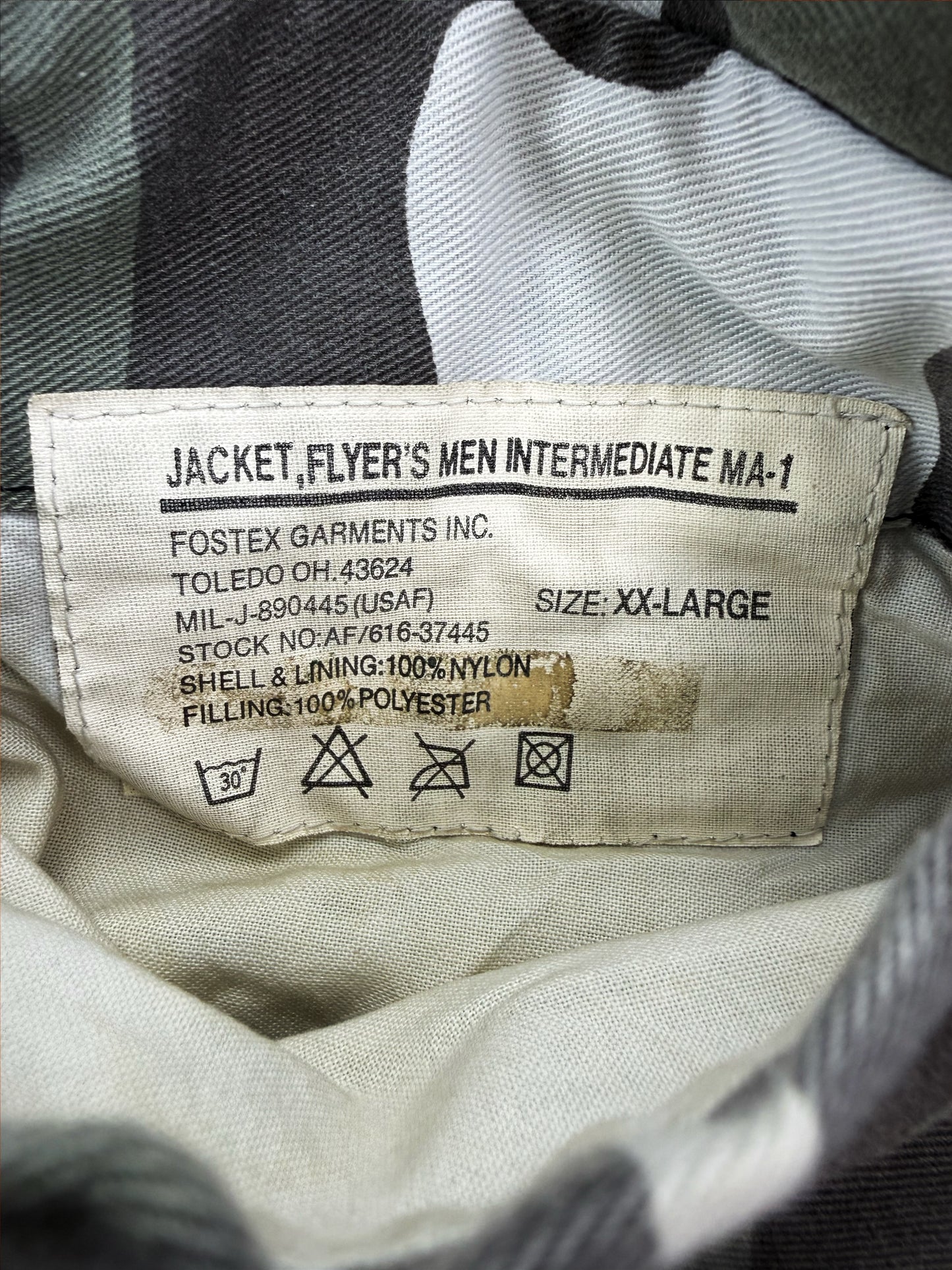 AW01 Raf Simons ‘Riot Riot Riot’ Snow Camouflage Patched Bomber Jacket