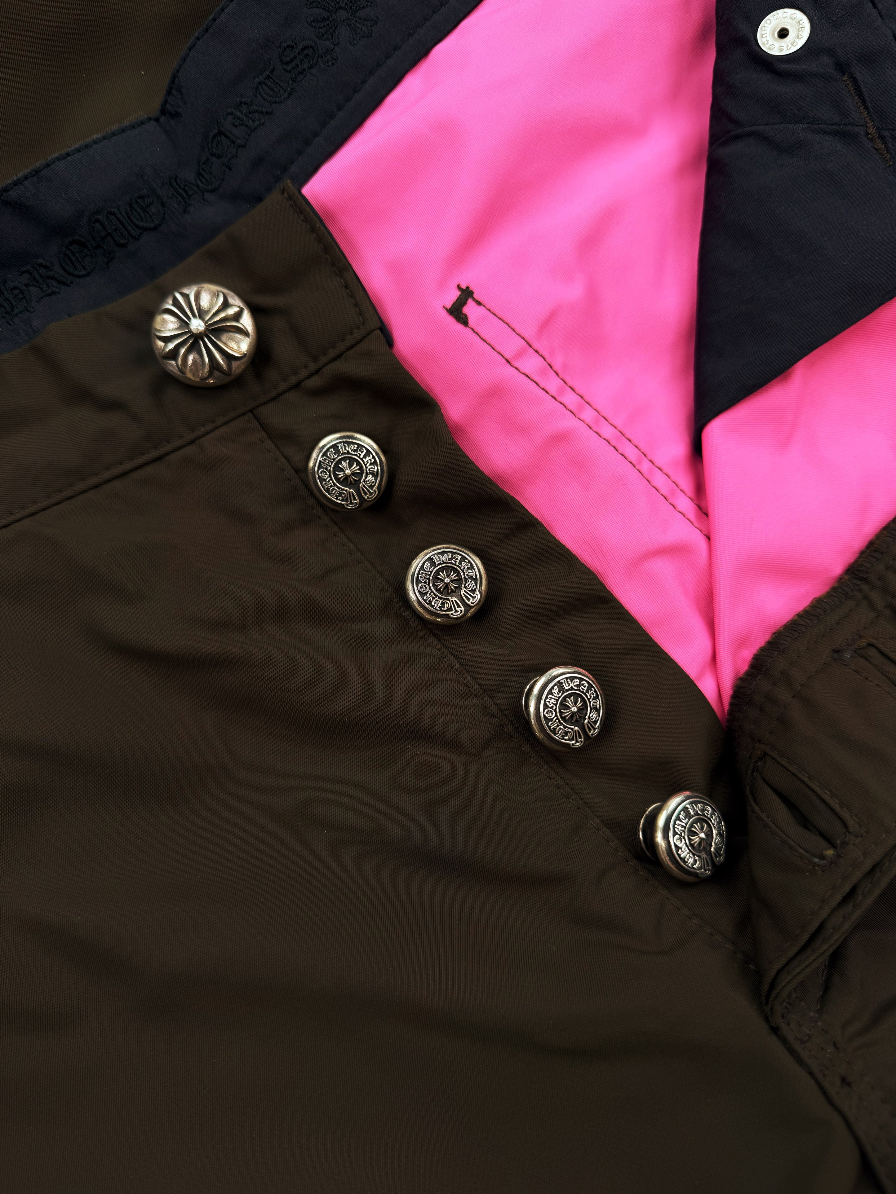 Chrome Hearts Pink Cross Patch Leather Brown Double Knee Carpenter Pants