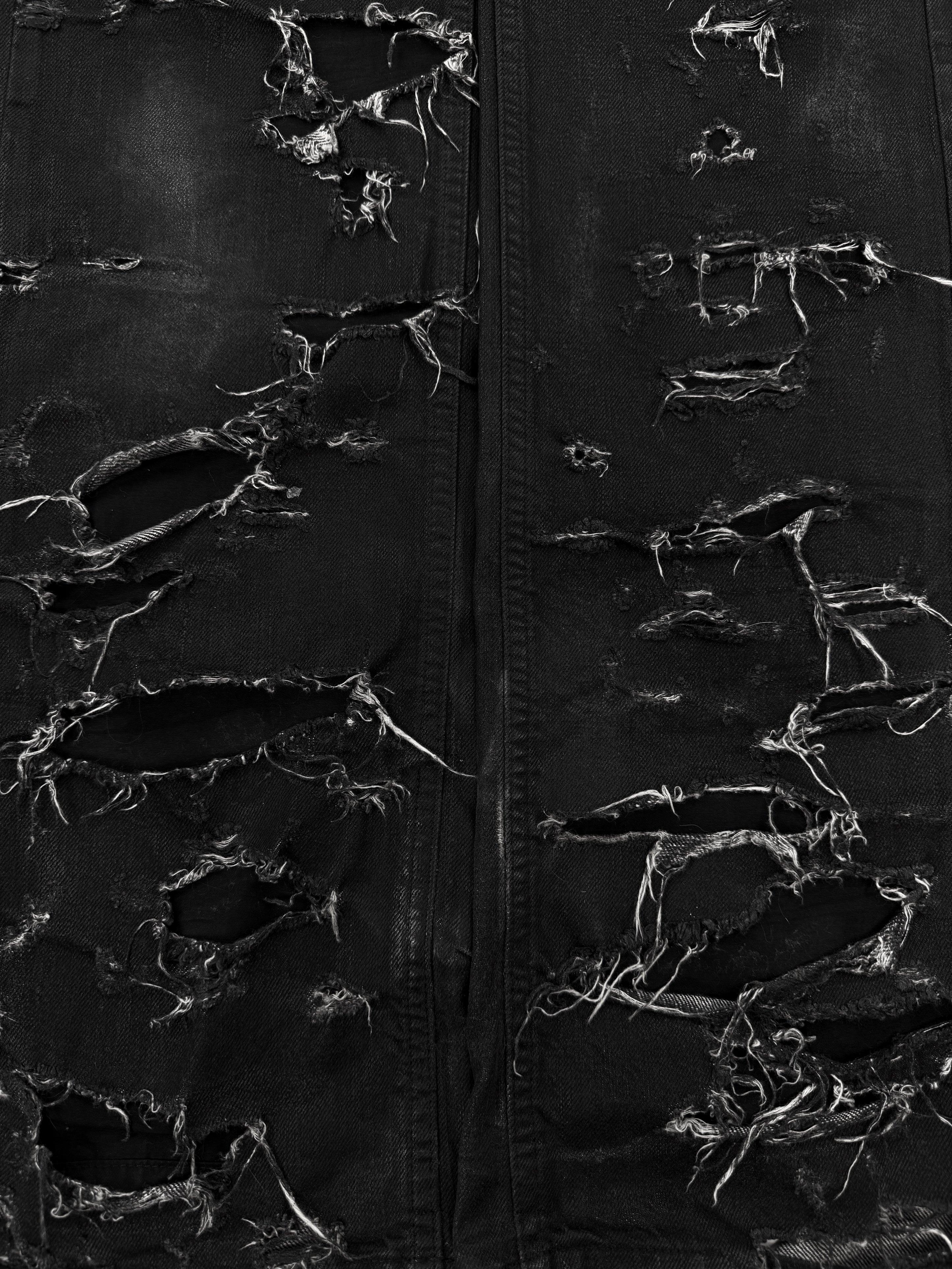 SS04 Dior Homme ‘Strip’ Unaltered Black Distressed Wax Denim Jeans