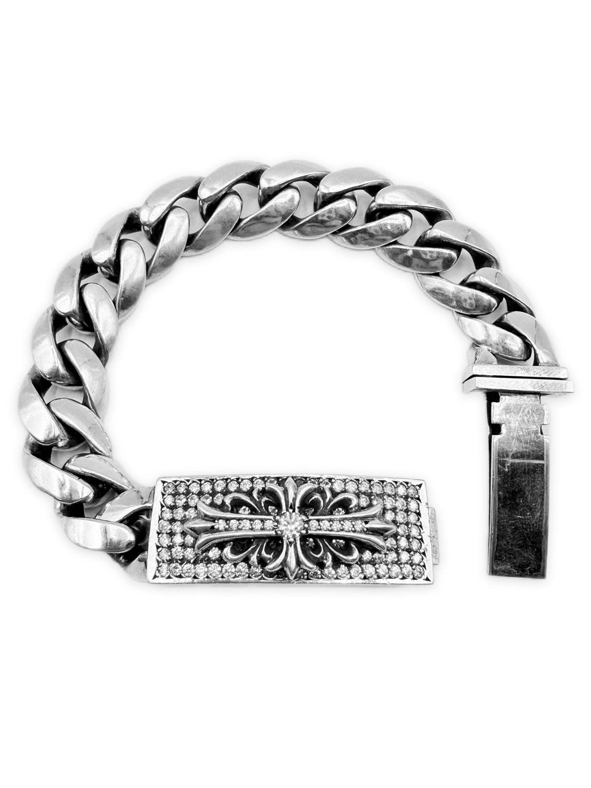 Chrome Hearts Diamond Pavé Factory Set Floral Cuban Link ID Bracelet