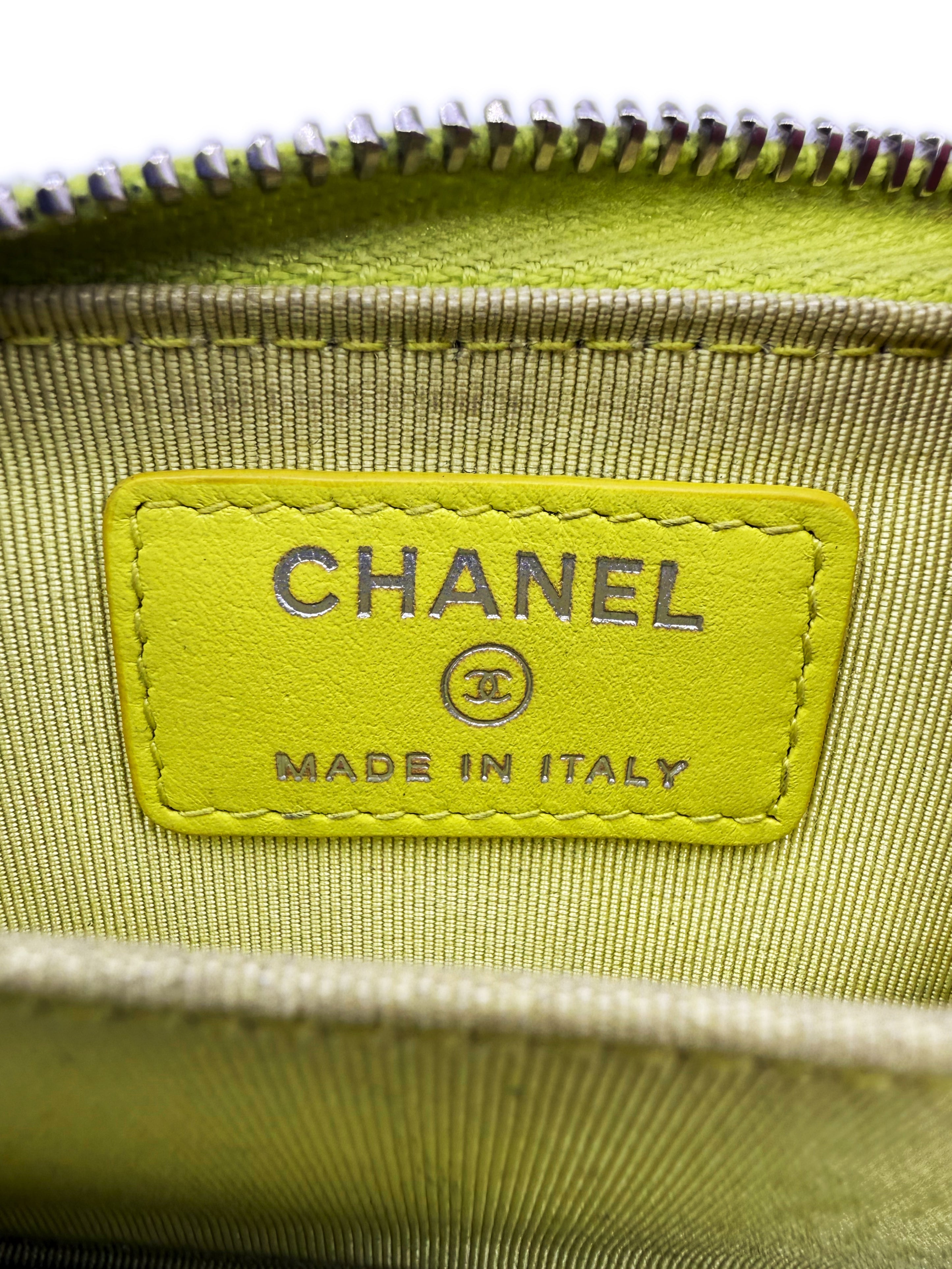 Chanel CC Logo Lime Green Leather Quilted Wallet