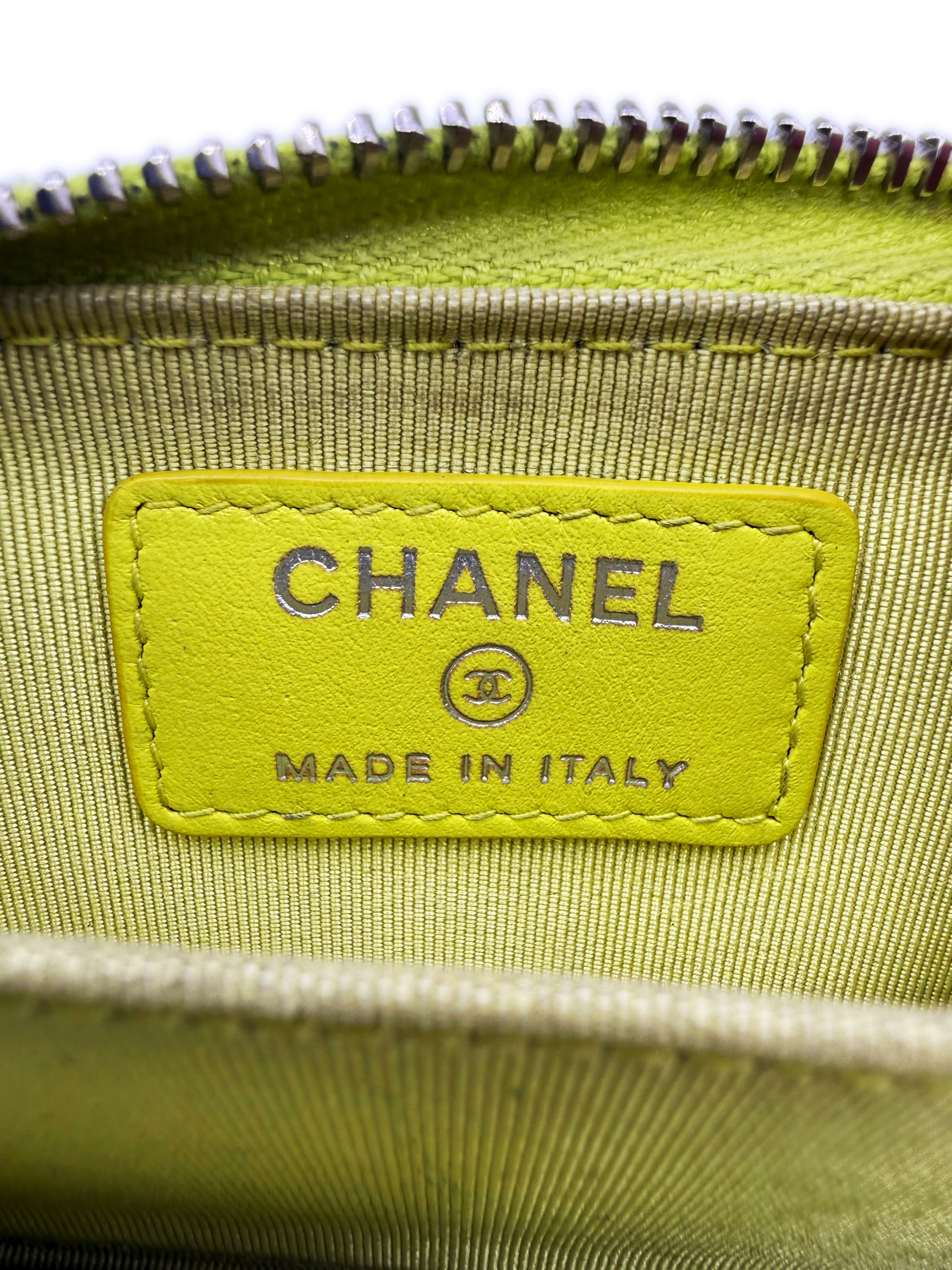 Chanel CC Logo Lime Green Leather Quilted Wallet