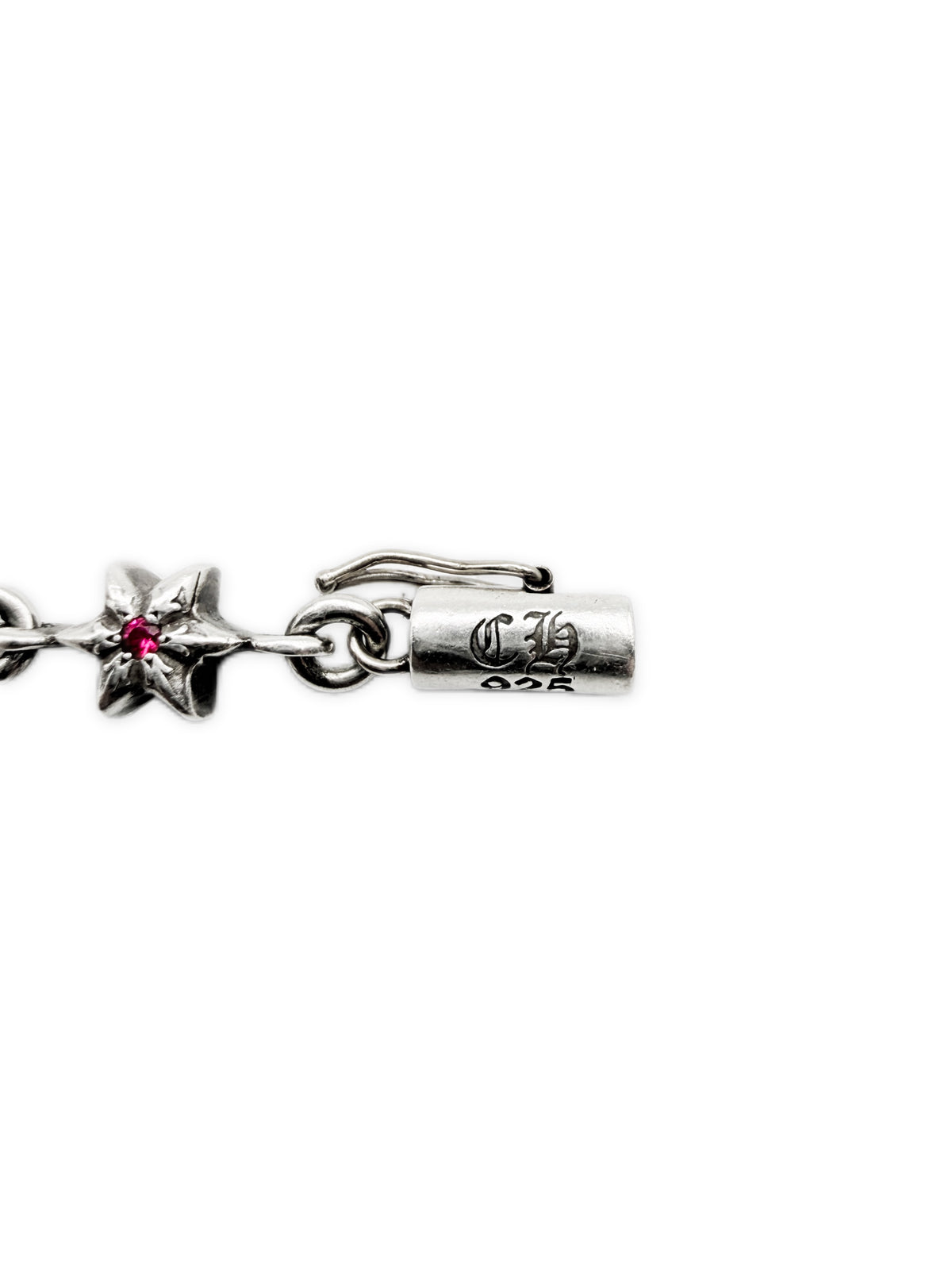 Chrome Hearts Ruby Factory Set 6 Point Tiny Star 12 Link Silver Bracelet