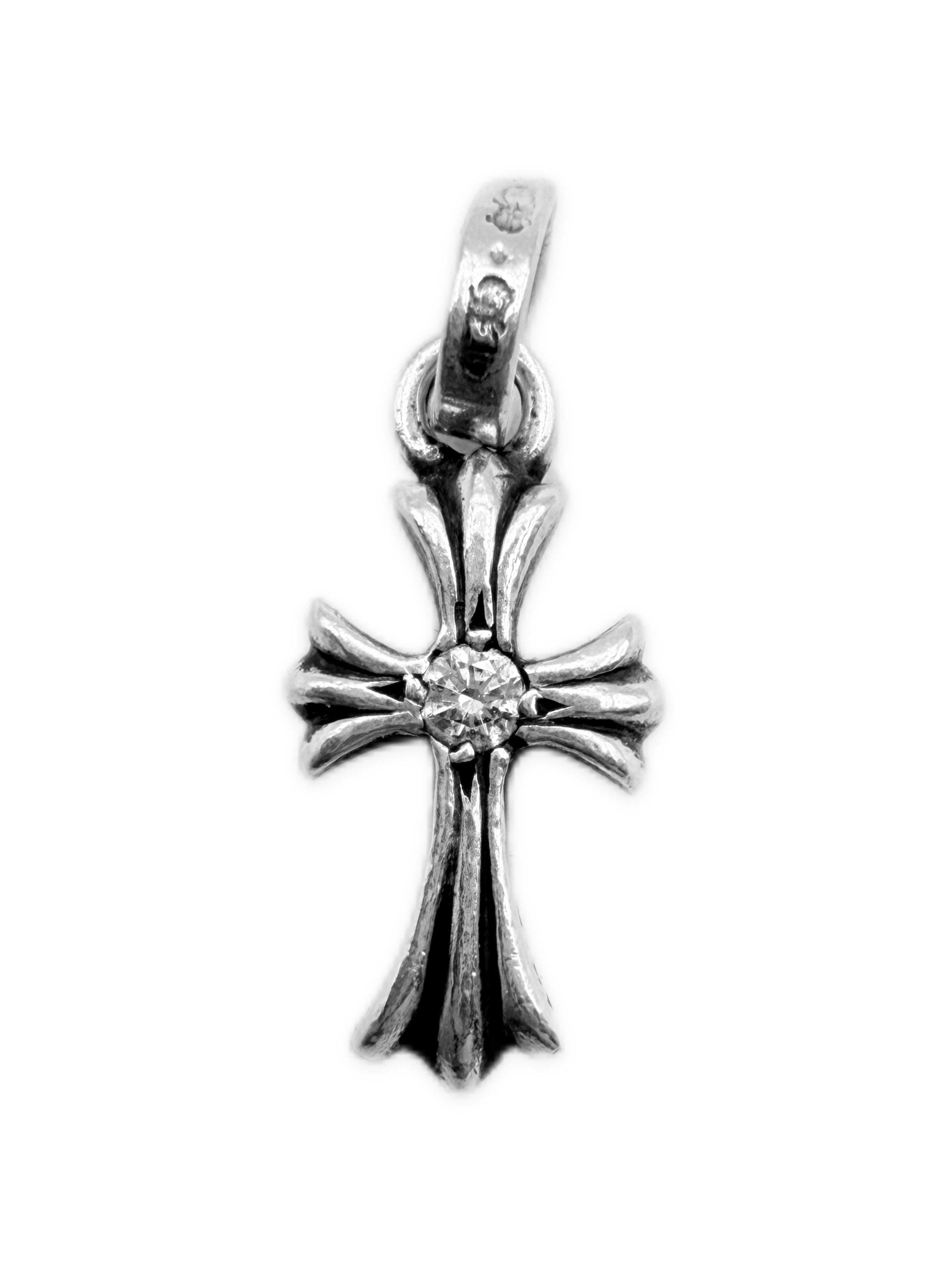 Chrome Hearts Diamond Factory Set Baby Fat Silver Cross Pendant