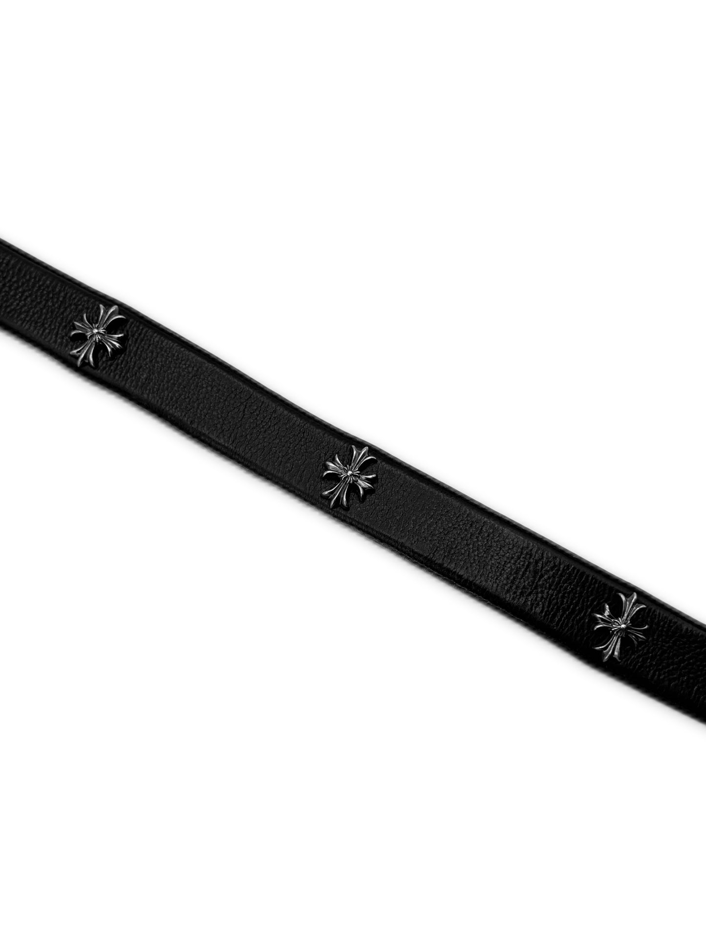 Chrome Hearts Plus Cross Pendant Black Leather .925 Silver Belt Strap