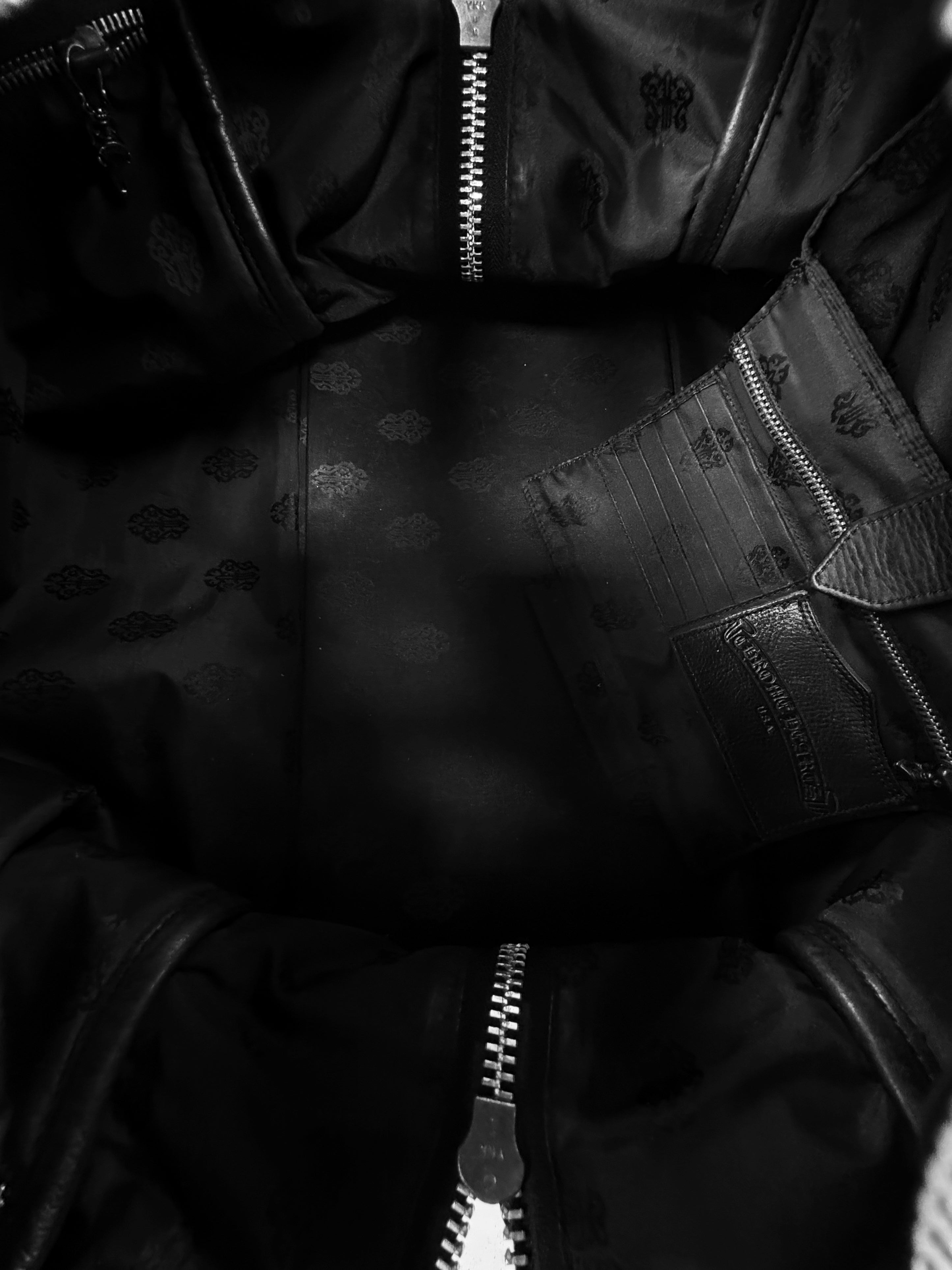 Chrome Hearts Fleur Black Leather Large Weekender Duffle Bag