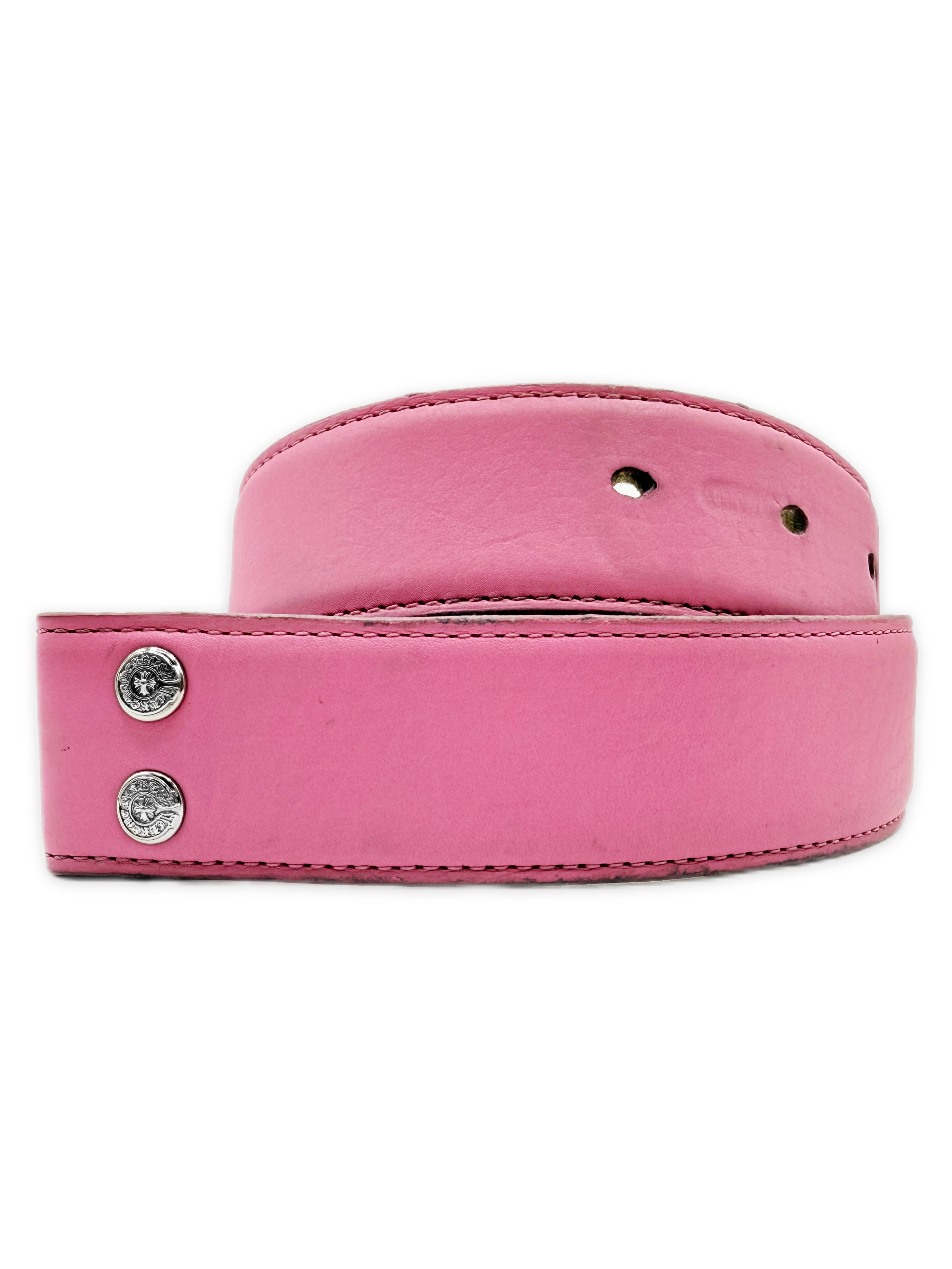 Chrome Hearts Baby Pink Rhodium Two Tone Leather Belt Strap