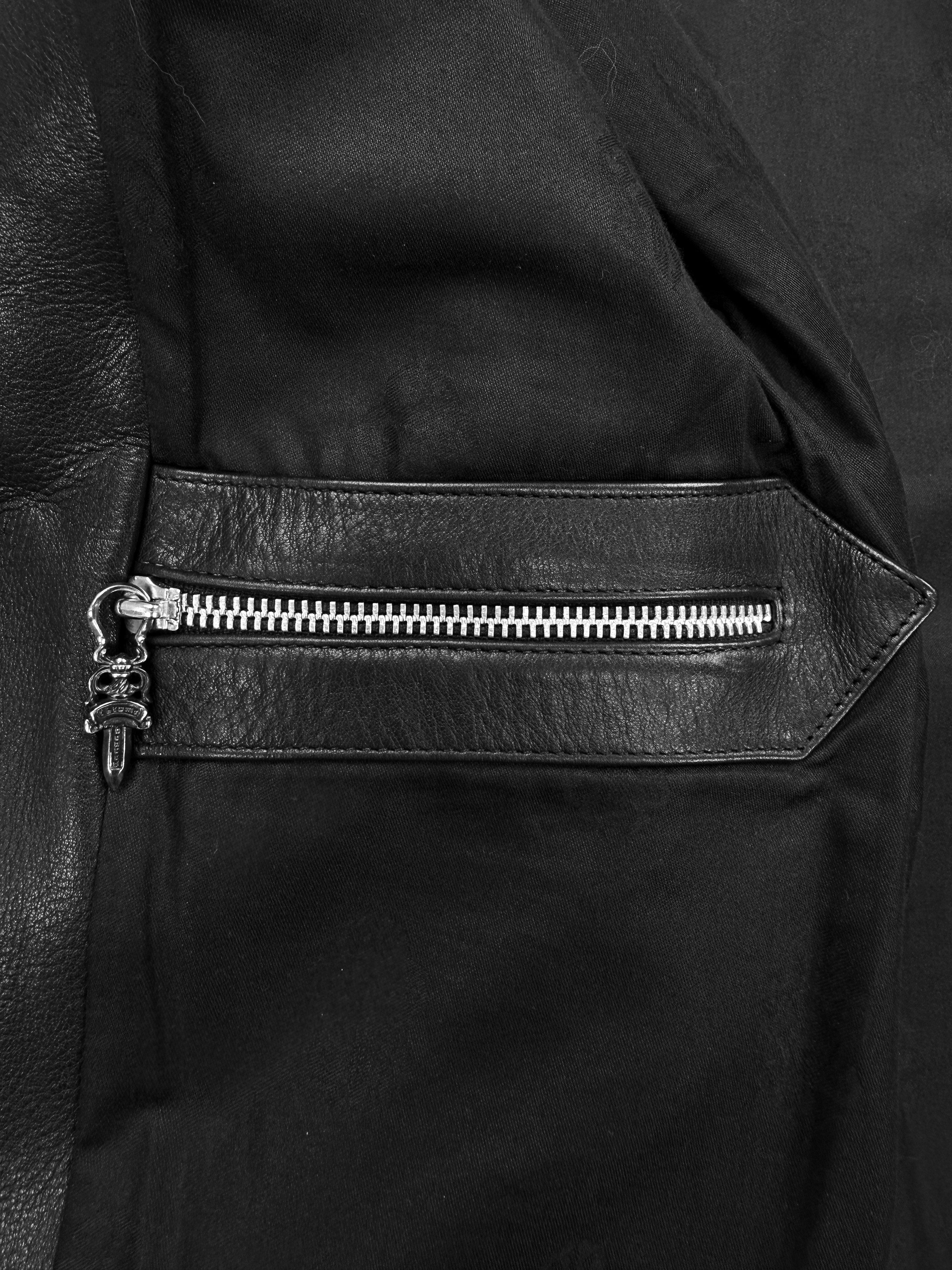 Chrome Hearts Moto Cafe Racer Dagger Zip Leather Jacket