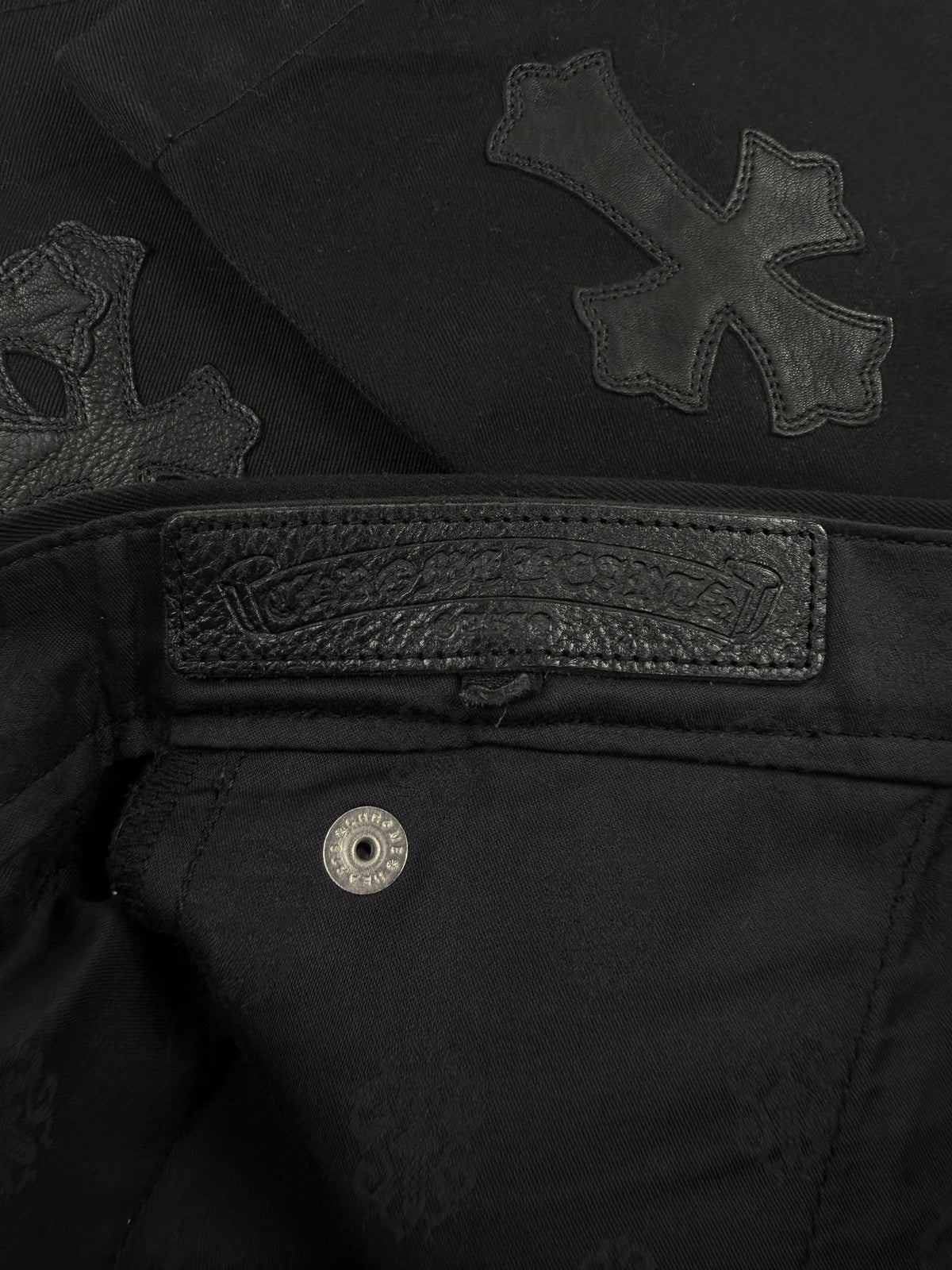 Chrome Hearts 40 Cross Patch Camo Leather Black Chino Pants