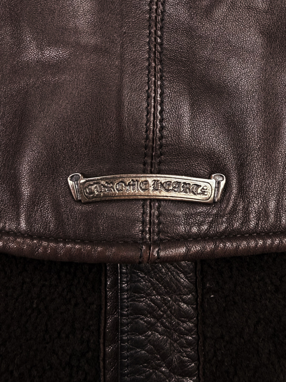 Chrome Hearts Shearling Lined Burgundy Leather Fleur Work Jacket