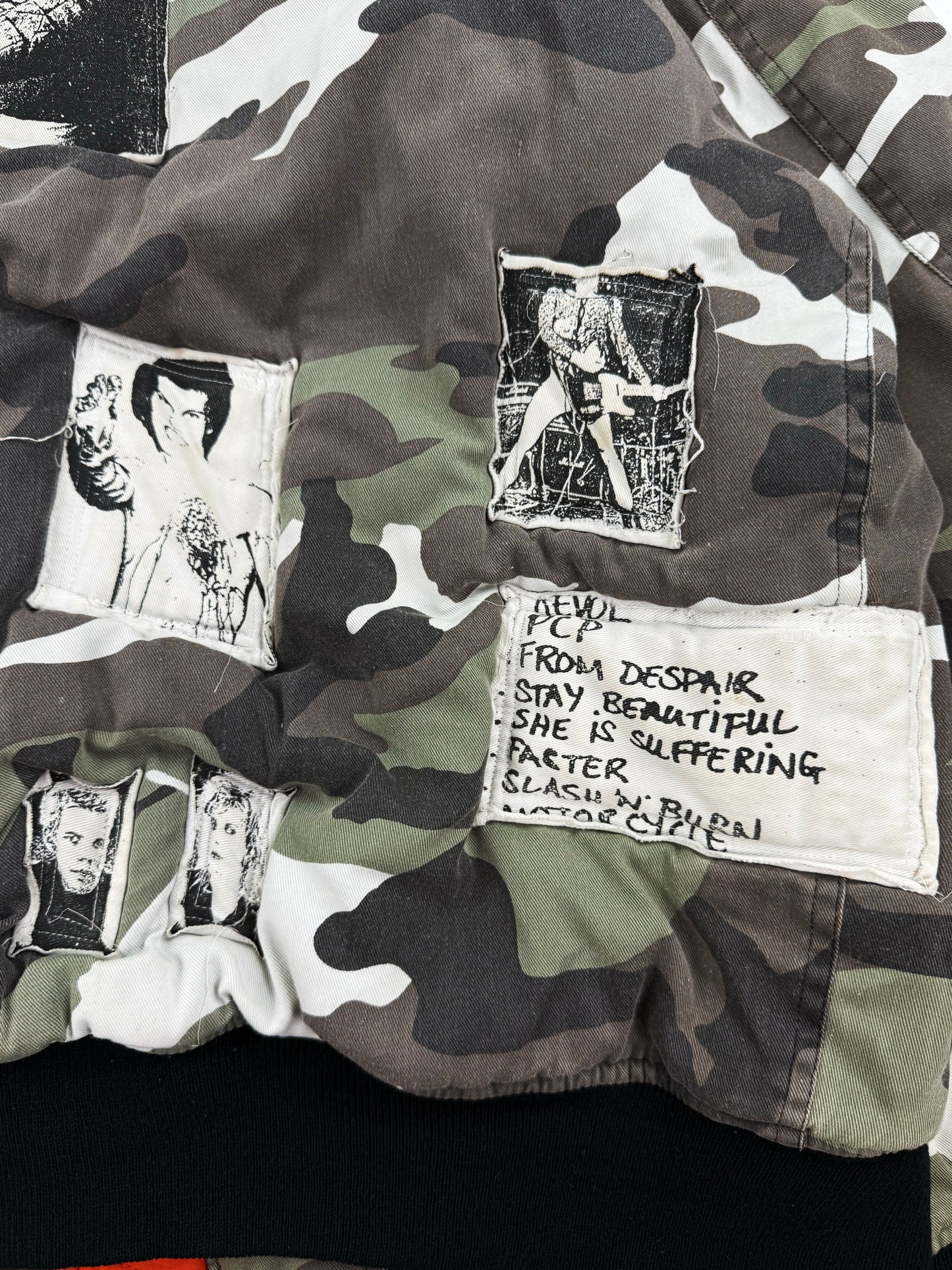AW01 Raf Simons ‘Riot Riot Riot’ Snow Camouflage Patched Bomber Jacket